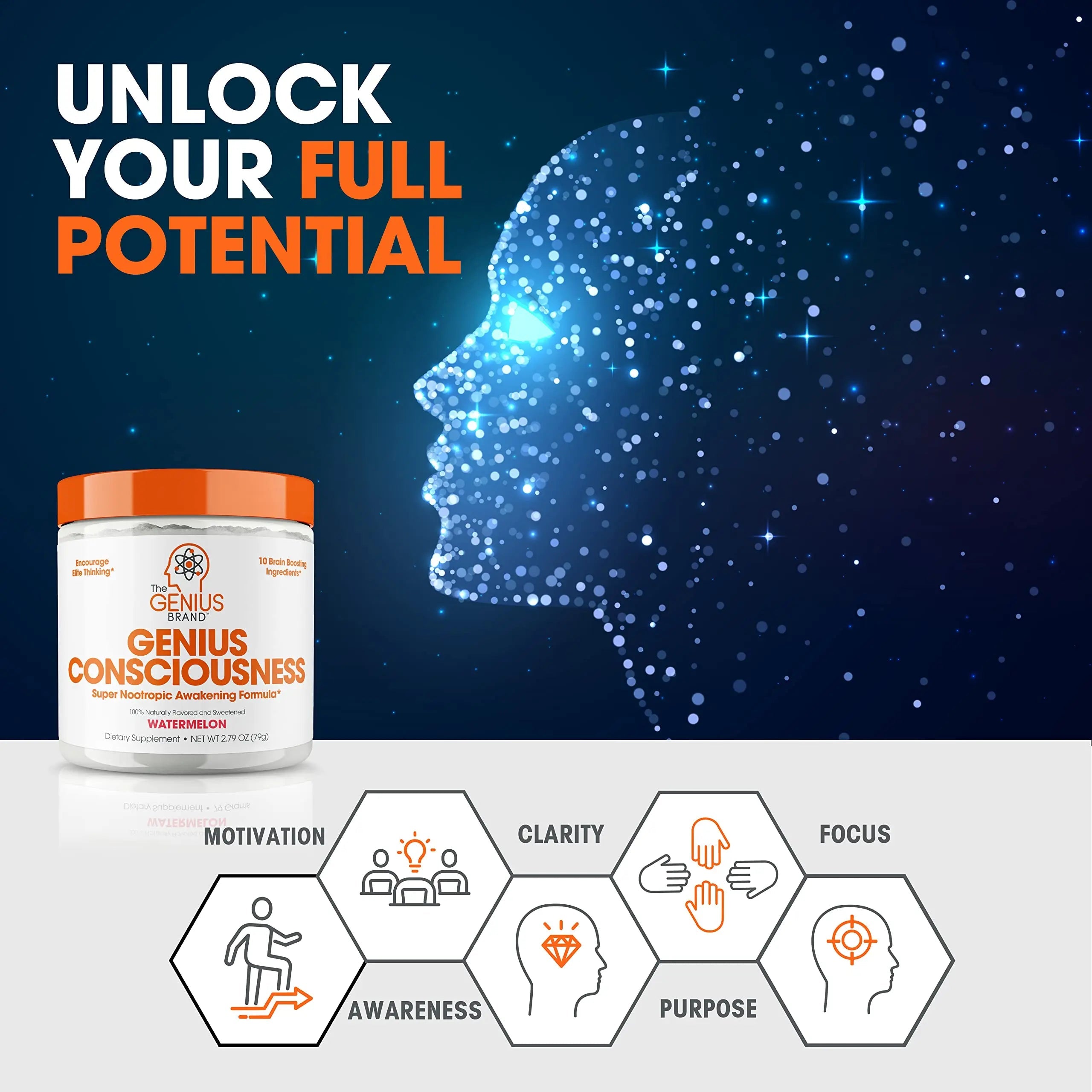 Genius Consciousness, Super Nootropic Brain Supplement Powder, Watermelon The Genius Brand Au supplements