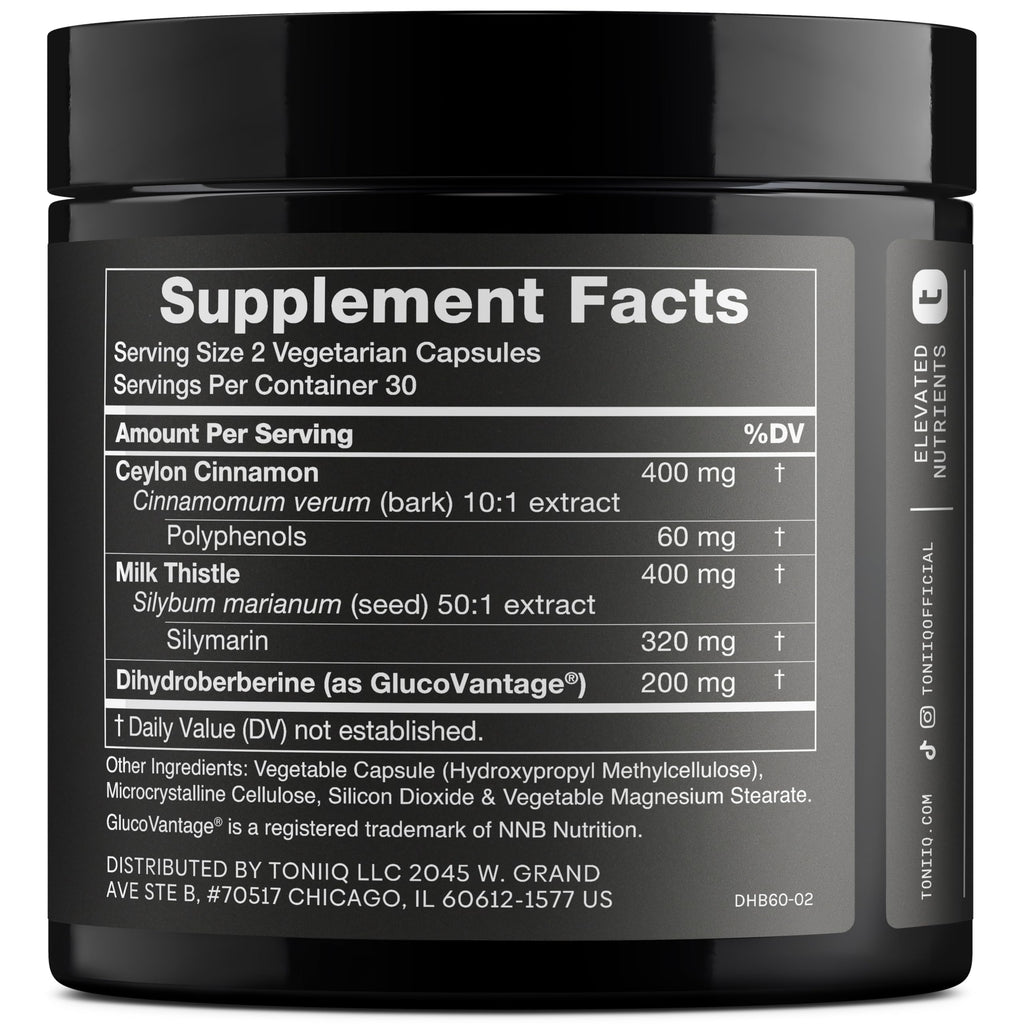 Toniiq Dihydroberberine Supplement - Ultra High Potency 1,000mg Formula with GlucoVantage, 10:1 Ceylon Cinnamon & 50:1 Milk Thistle - Third-Party Lab Tested Toniiq Au supplements