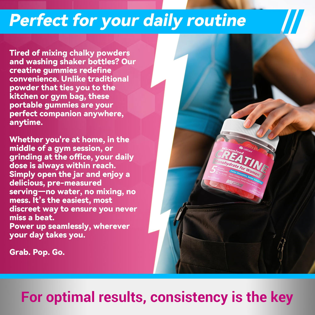 Creatine for Women Gummies, Micronized Creatine Monohydrate + Myo-Inositol, Collagen Peptides, BCAAs, Hyaluronic Acid, Vitamin B6 B12, Zinc for Enërgy, Föcus, Hörmonal Balance, Sugar Free, 120 Counts LILICARE Au supplements