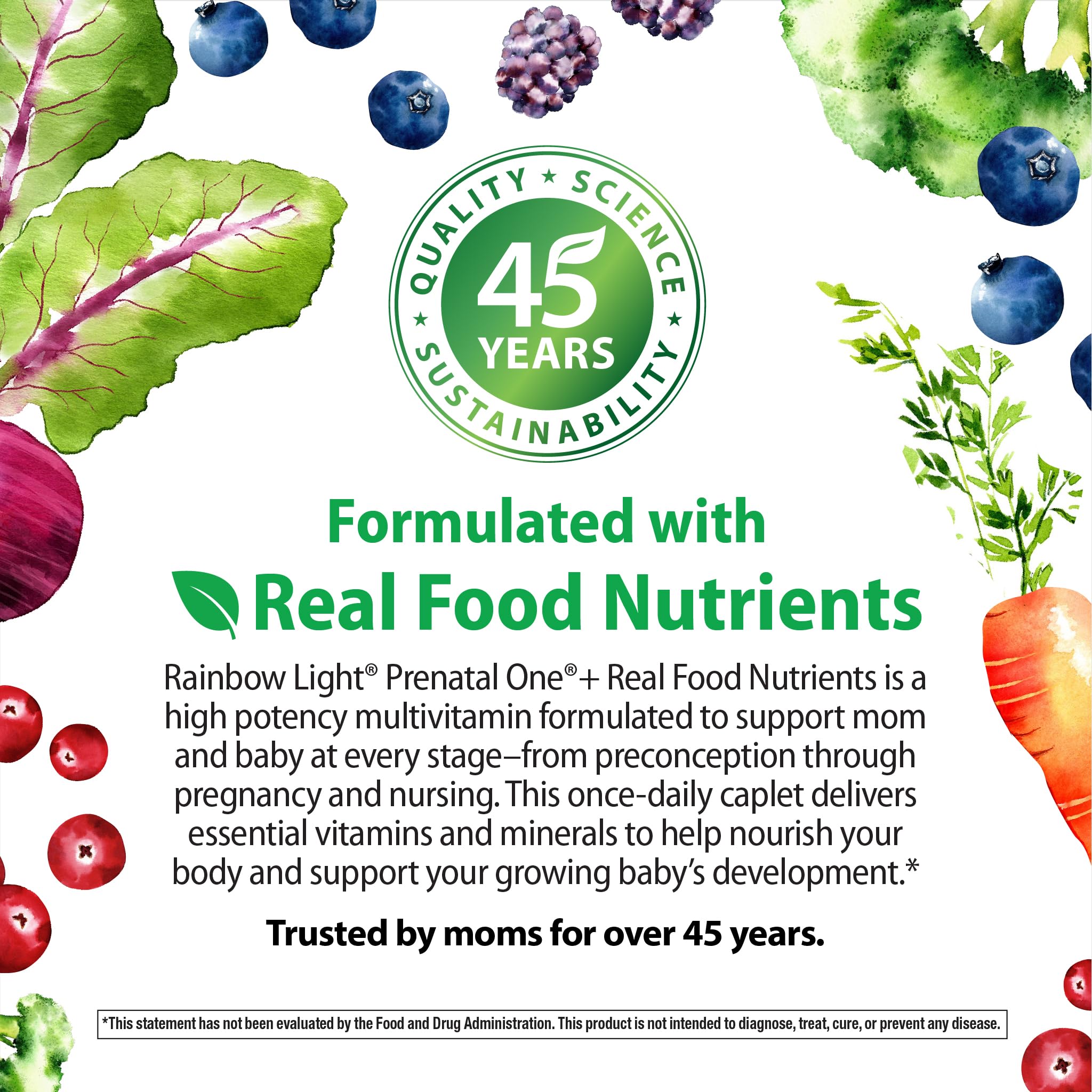 Rainbow Light Prenatal One Multivitamin Support from Conception to Postnatal, High Potency, Clinically Proven Absorption of Vitamin D, B2, Folate, Calcium