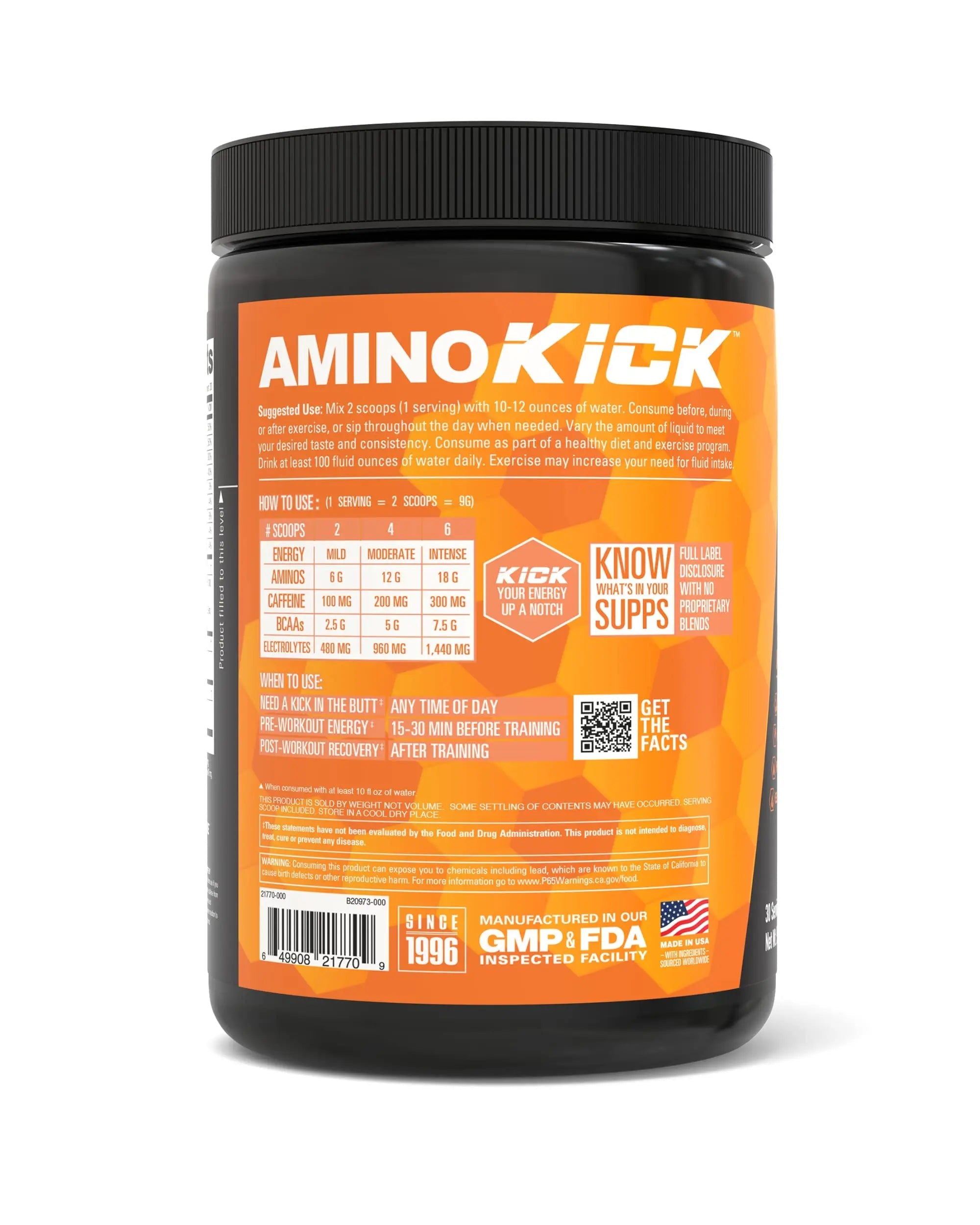 NutraBio Amino Kick - BCAA's, Electrolytes for Hydration, Natural Caffeine- 30 Servings NutraBio Au supplements