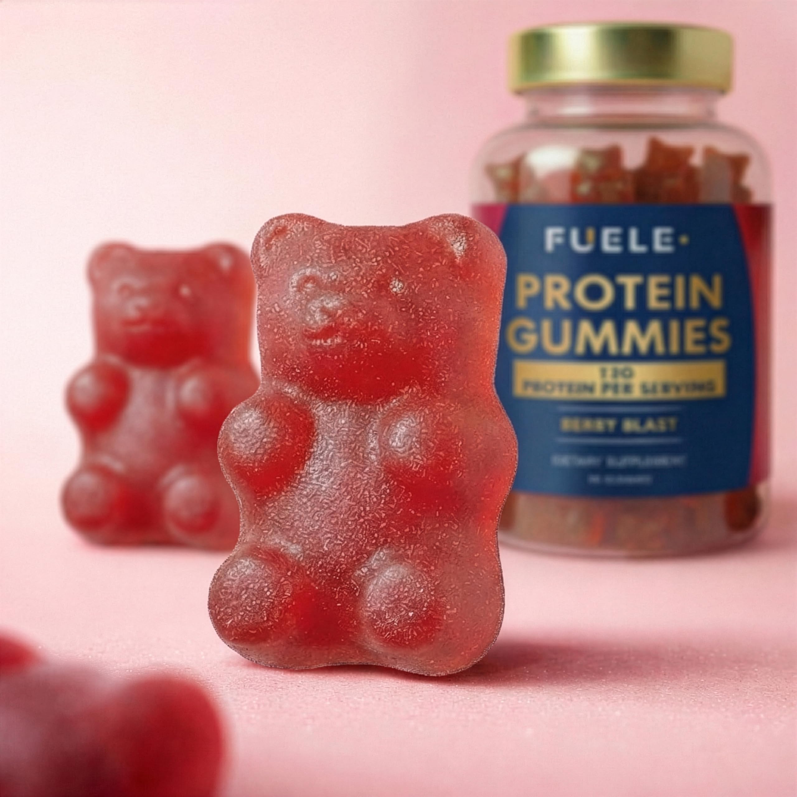 FUELE+ Protein Gummies – 12g High Protein Snack, Mixed Berry Flavor, No Added Sugar, Whey Protein Gummies, Supports Muscle Recovery, Post Workout Supplement