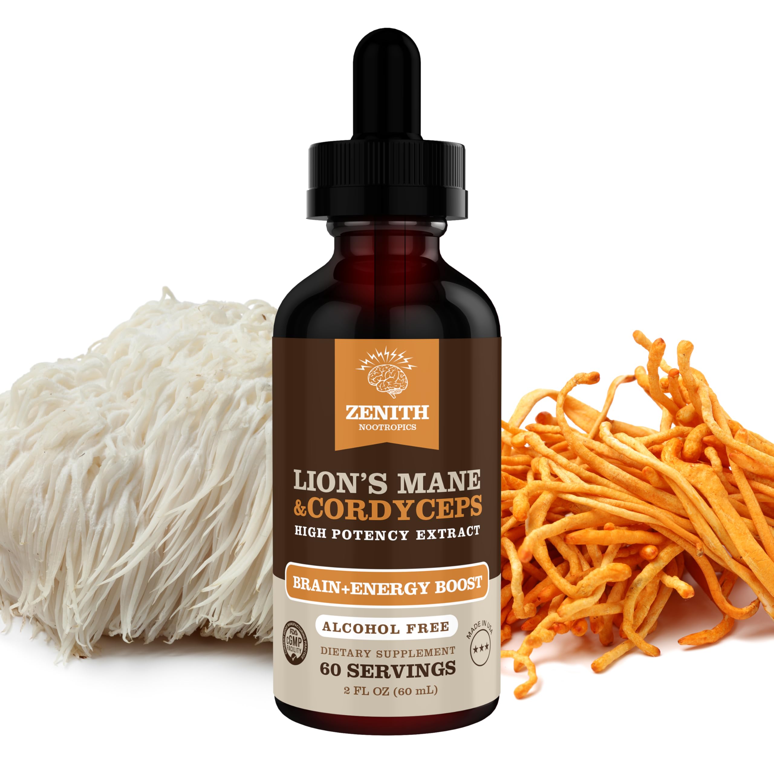 Zenith Nootropics Lion’s Mane & Cordyceps Supplement – Brain & Energy Support – Focus, Memory, Clarity, Immunity – Vegan, Alcohol-Free Tincture – Up-to 2-Month Supply, 2 fl oz Zenith Nootropics Au supplements