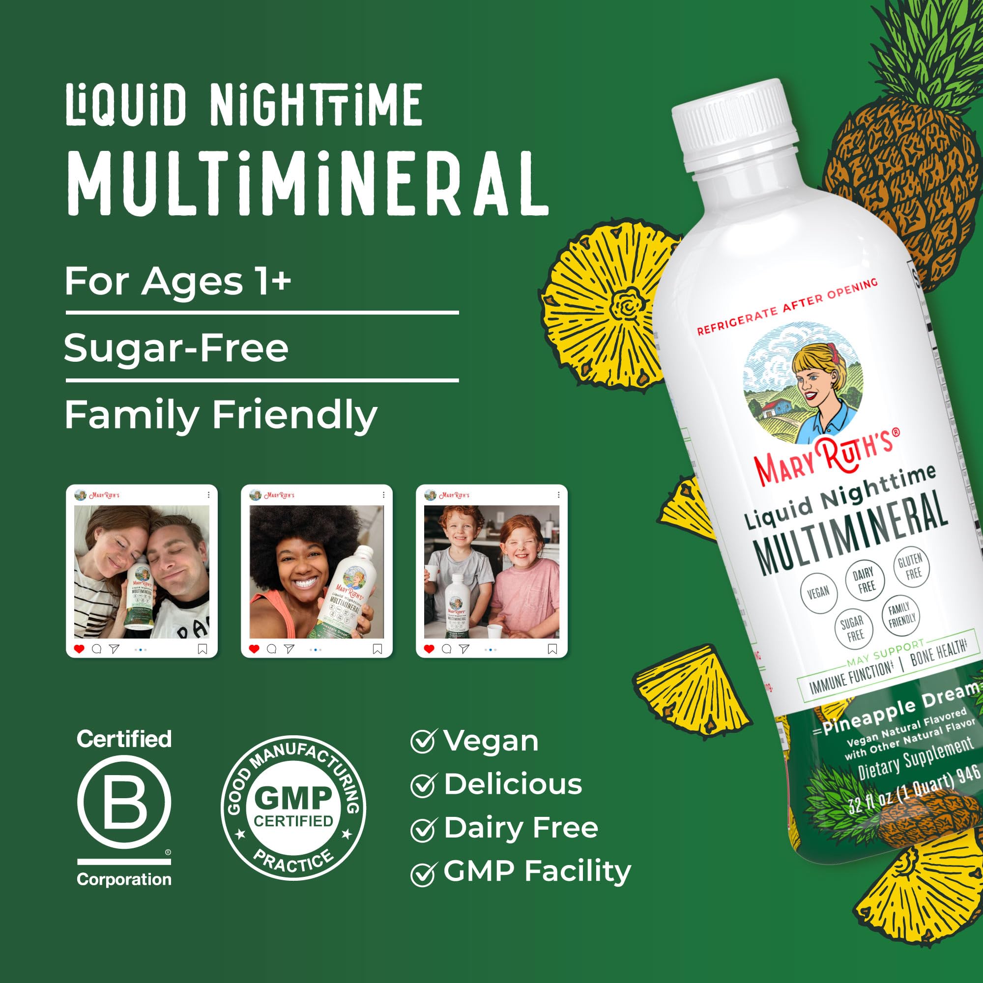 MaryRuth Organics Liquid Nighttime Multimineral | NO Melatonin | Magnesium Citrate | Calcium | Zinc | Vitamin D3| Available in 4 Flavors | Vegan | Sugar Free | Gluten Free | 32 Oz MARYRUTH'S Au supplements