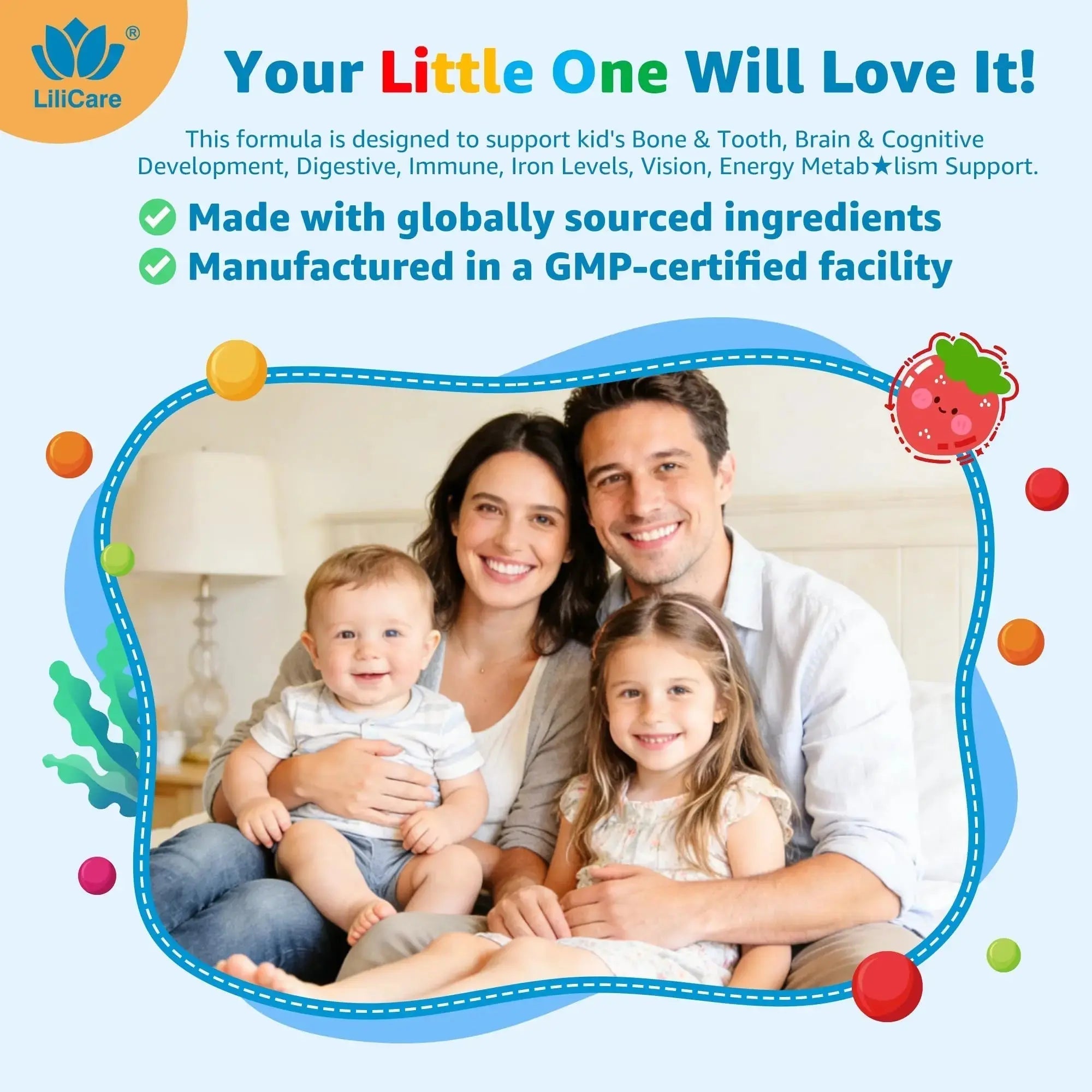 Toddler Multivitamin Gummies with Iron, Omega-3, ARA, Calcium, Prebiotic | Methylated Vitamins for Kids Ages 2+ | Overall Support | LILICARE Au supplements