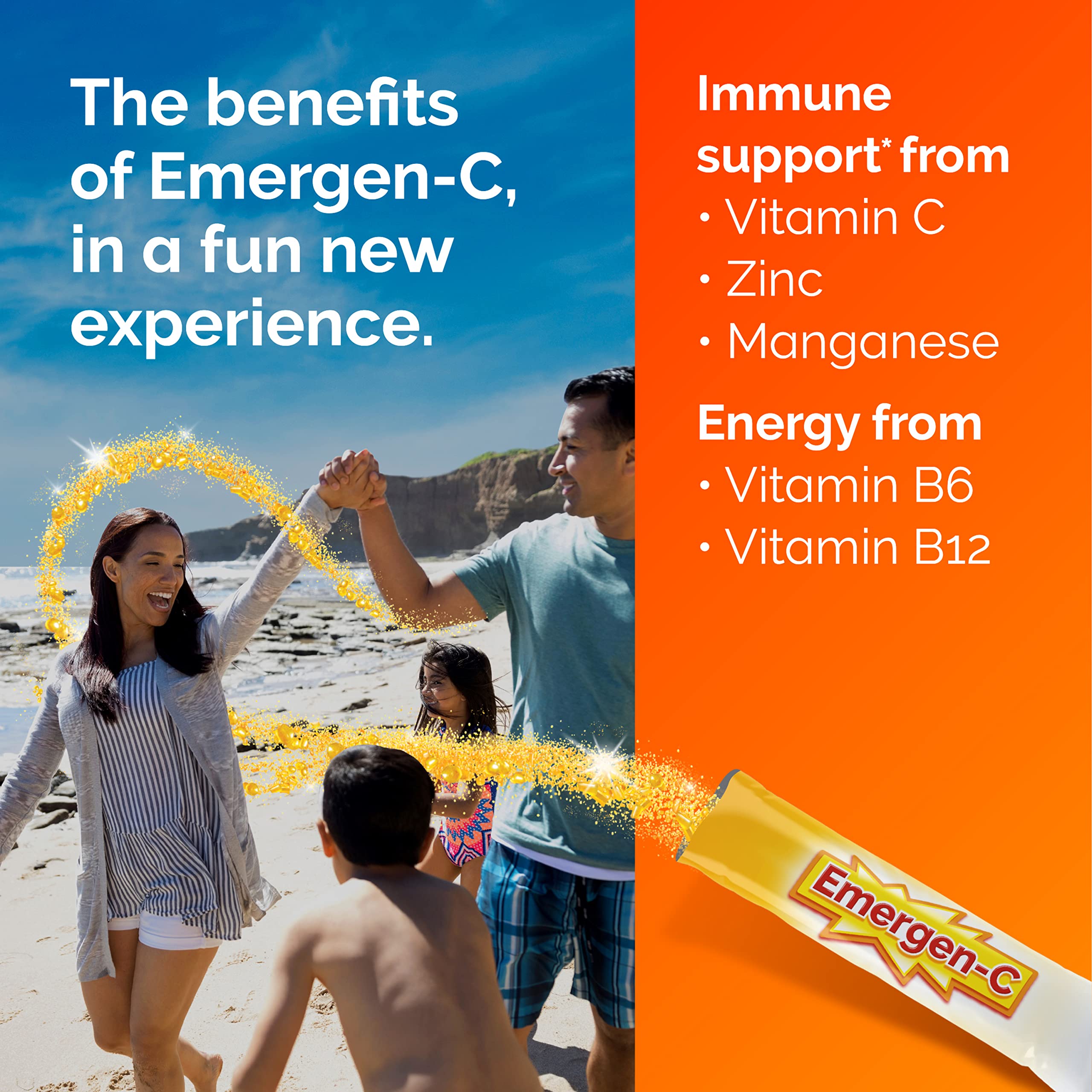 Emergen-C Crystals, On-the-Go Emergen-C Immune Support Supplement with Vitamin C, B Vitamins, Zinc and Manganese