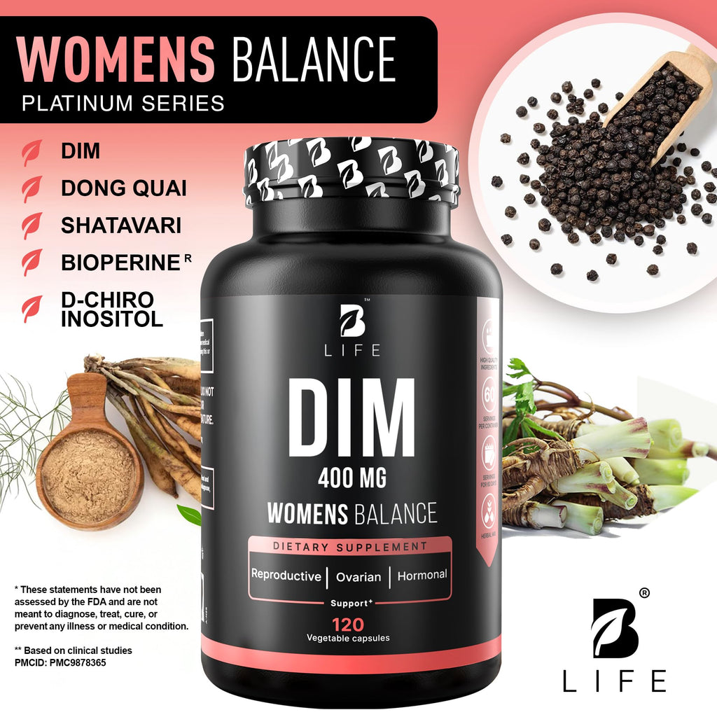 B Life Company DIM Supplement 400 mg with Myo & D-Chiro Inositol, Dong Quai – Hormone Balance for Women – Fertility Supplements – Inositol Supplement - 120 Caps B Life Company Au supplements