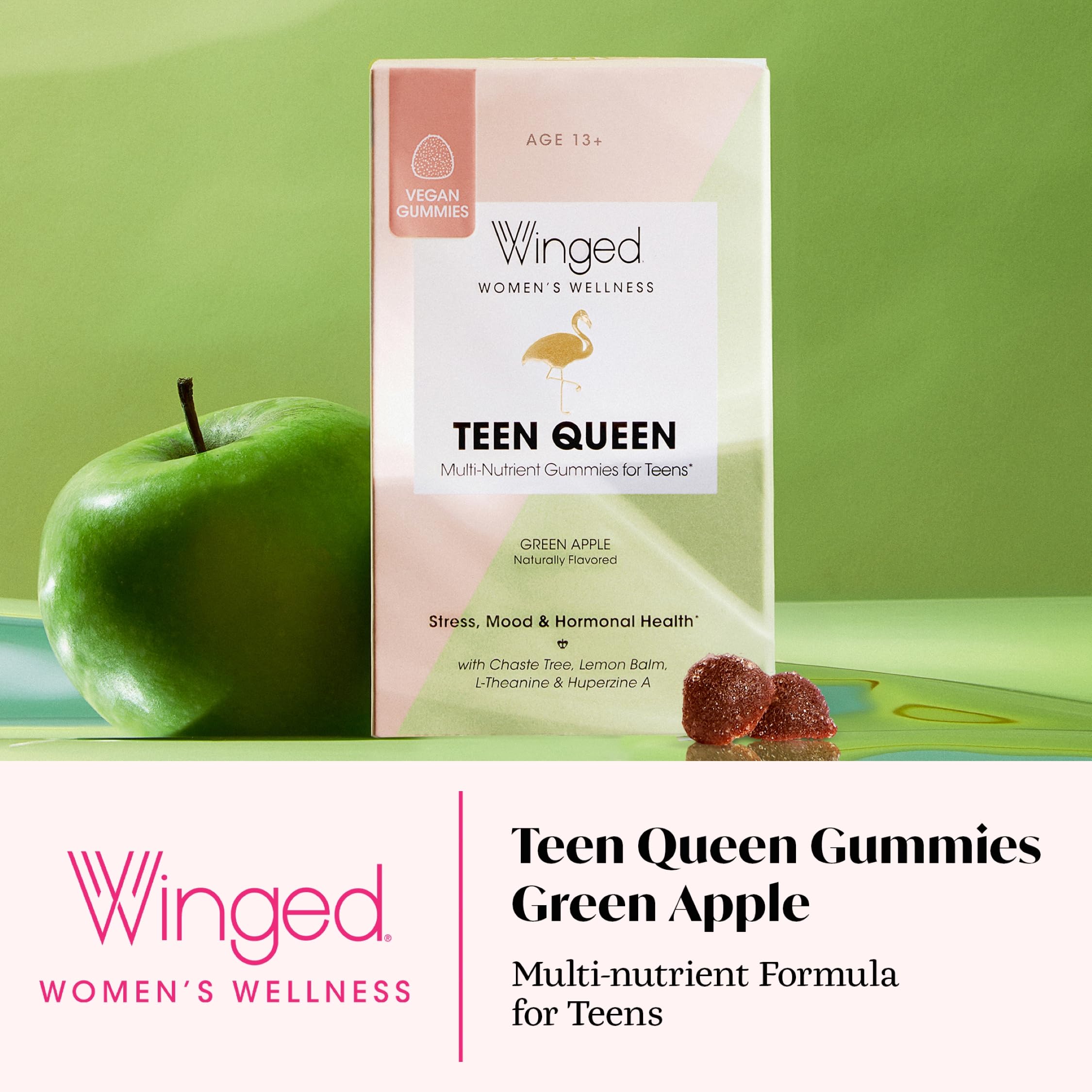 Winged Wellness Multivitamin Gummies for Teen Girls - Teen Vitamins for Mood & Hormonal Health - Vegan Gummy Supplement with Chaste Tree, Lemon Balm, L-Theanine, Probiotics & Biotin - 50 Gummies Winged Wellness Au supplements