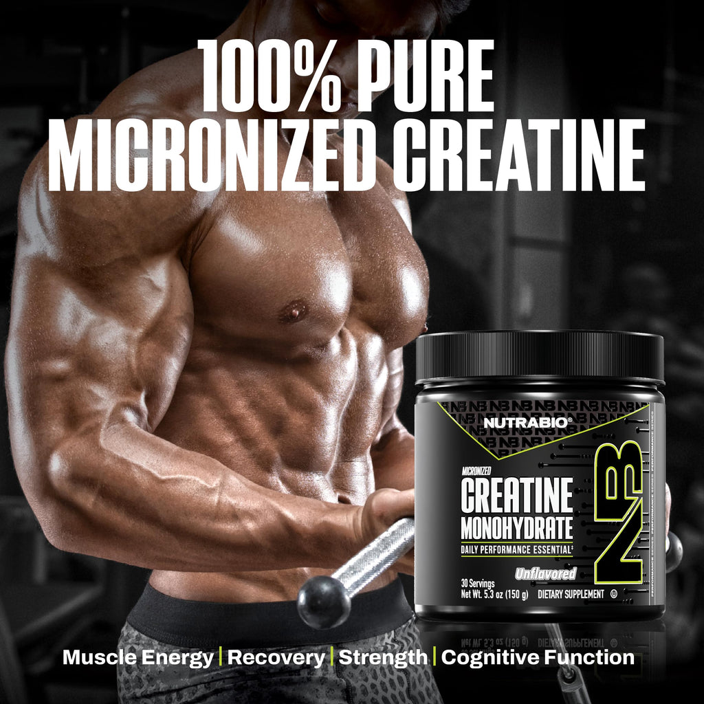 NutraBio Pure Micronized Creatine Monohydrate Powder Supplement, Unflavored, (150 g) - Supports Bulk Muscle Energy, Recovery, and Strength - HPLC Tested Creatine Powder Supplement for Men and Women