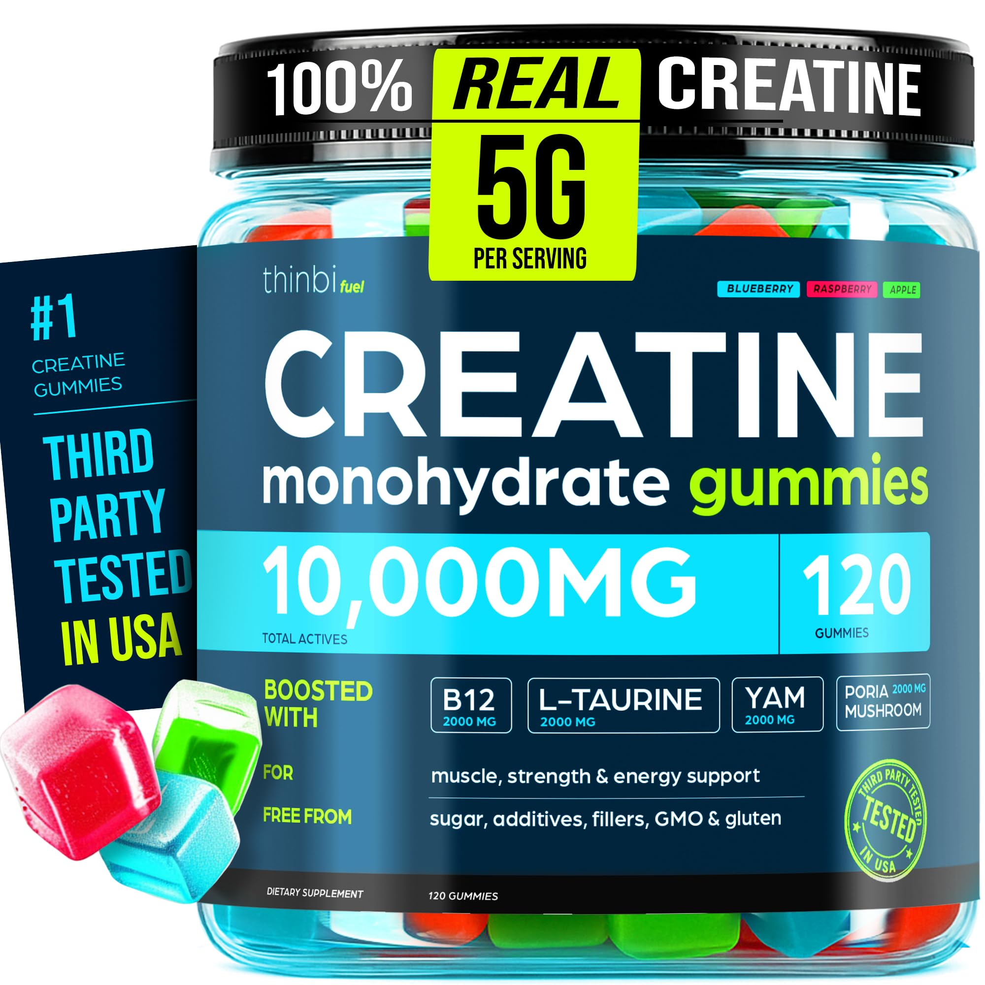 Creatine Gummies Monohydrate Complex 10,000mg for Men & Women -120 Gummies Advanced Formula W/L-Taurine + Vitamin B12 for Muscle Strength, Muscle Builder, Energy Boost, Pre-Workout Supplement -Thinbi Thinbi Au supplements