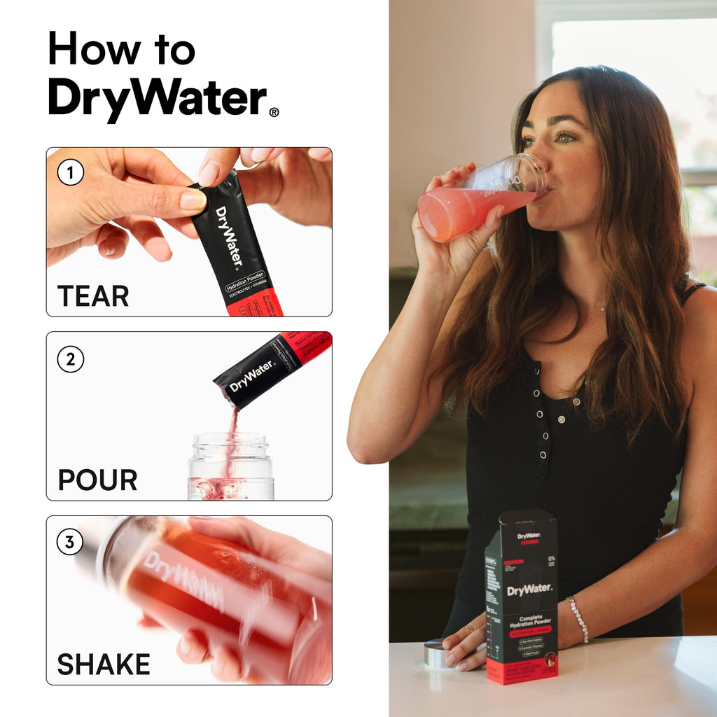 DryWater Electrolyte Powder Packets, Raspberry Lemon - Stevia-Free Hydration Packets Drink Mix with Zero Added Sugar for Rehydration & Energy - 6 Key Electrolytes