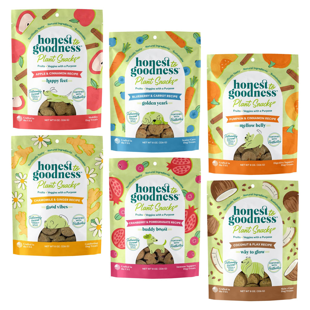 Honest to Goodness Plant Snacks Dog Treats, Enriched with Omega 3s & Postbiotics, 8oz Variety Pack, 6 Bags Honest to Goodness Au supplements