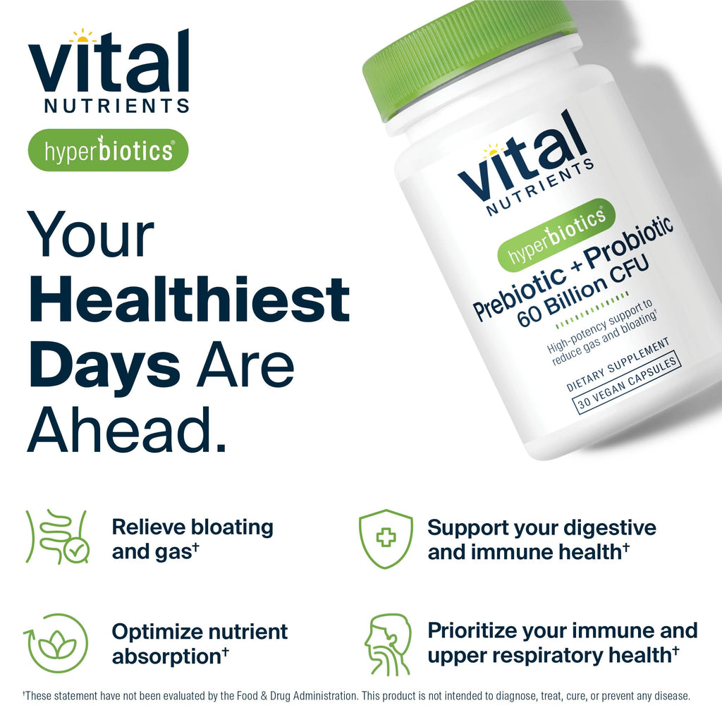 Hyperbiotics Vital Nutrients Prebiotic and Probiotic for Women and Men | 60 Billion CFU | Pre and Probiotics Supports Digestive Health, Constipation, Diarrhea,