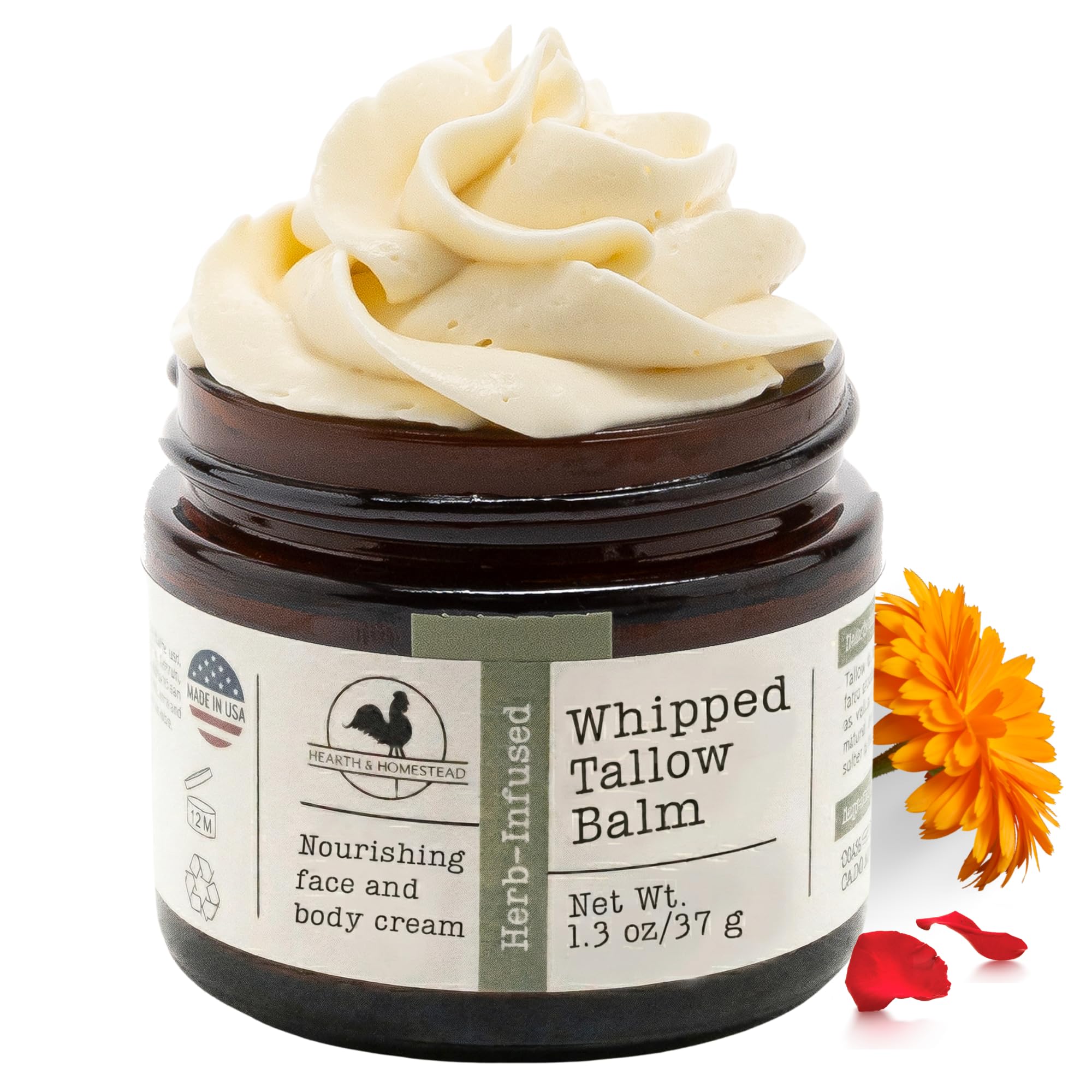 Hearth and Homestead: Handmade Whipped Tallow Balm (Unscented/Herb-Infused)