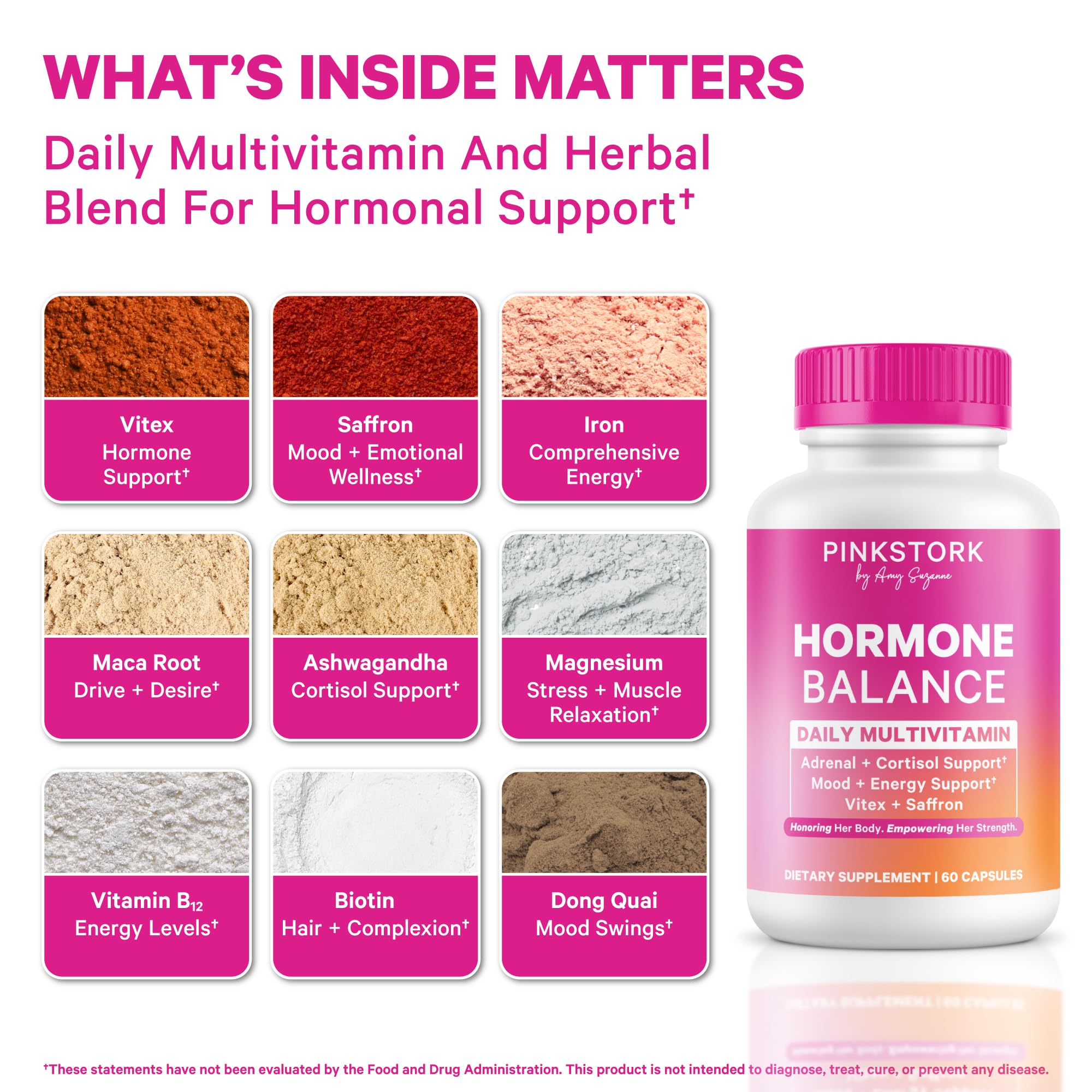 Pink Stork Hormone Balance Multivitamin for Women | 18-in-1 Vitex, Saffron, Ashwagandha, Magnesium | Mood, Energy, Cortisol, Adrenal Support | PMS, Perimenopause Support | 60 Vegan Capsules Pink Stork Au supplements