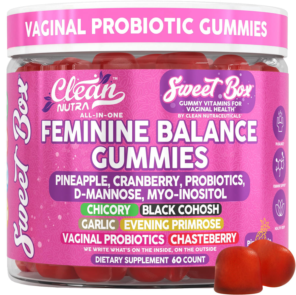 Clean Nutra Feminine Balance Gummies for Women Pineapple VaginalProbiotics pH Balance Cranberry D Mannose Supplement Inositol Black Cohosh Evening Primrose Garlic Vitex GLA Prebiotics Folate 60ct Clean Nutraceuticals Au supplements