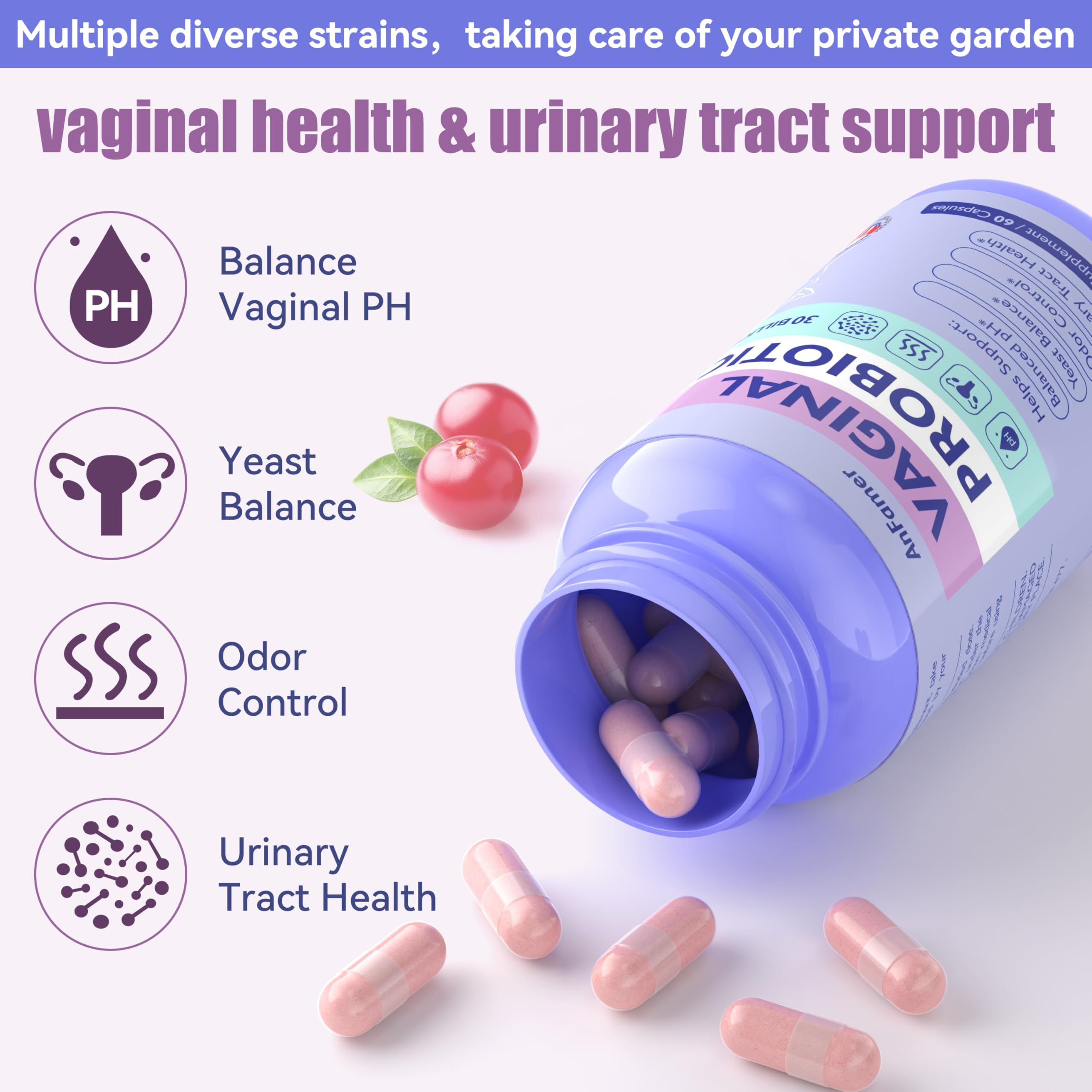 AnFamer Vaginal Probiotics for Women Female,Promotes Ph Balance,Healthy Vaginal Odor & Flora,Urinary Tract Health with Prebiotics & Lactobacillus Probiotic