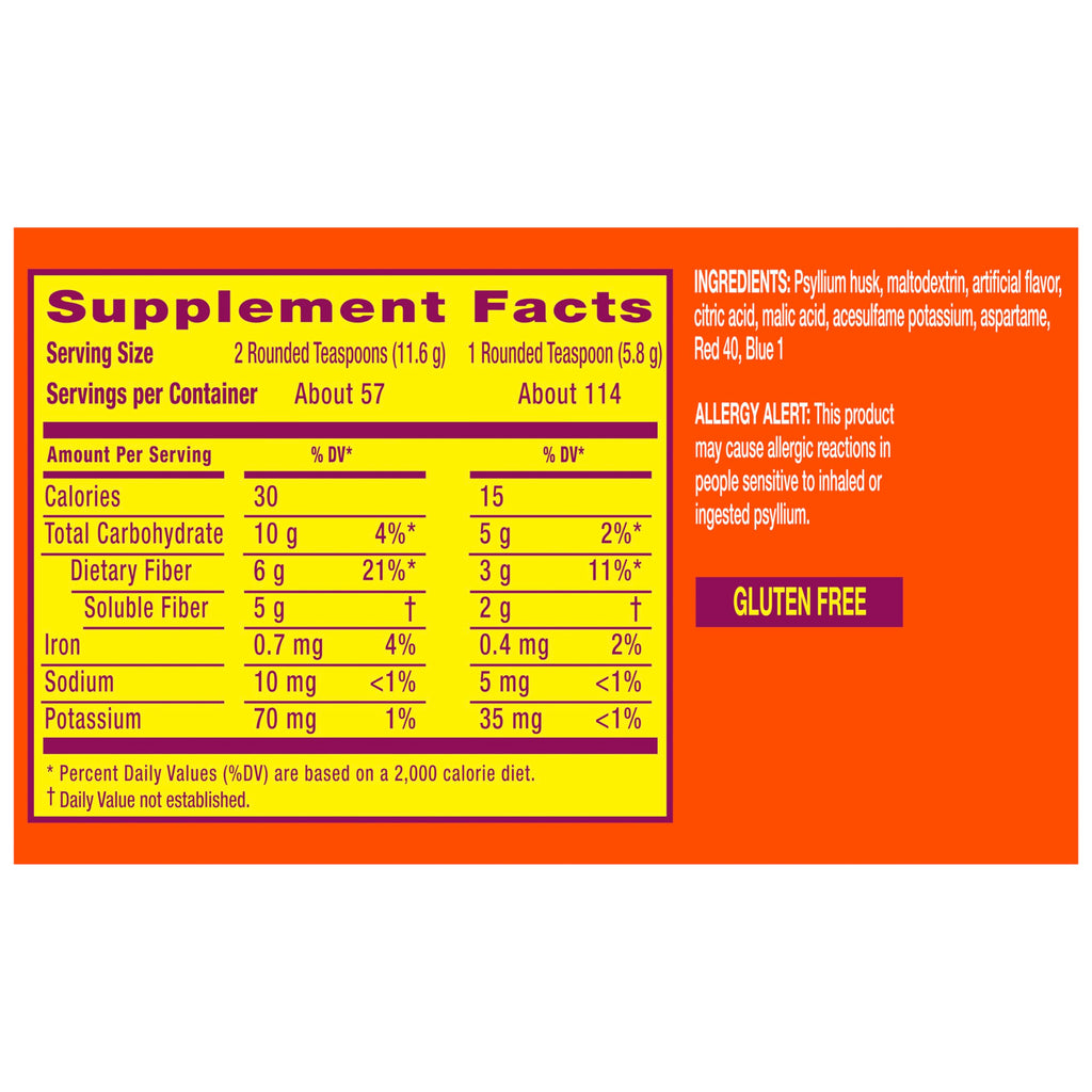 Metamucil, 4-in-1 Fiber Supplement, Psyllium Husk Powder, Sugar-Free Powder, Berry Flavored Drink, 114 Servings