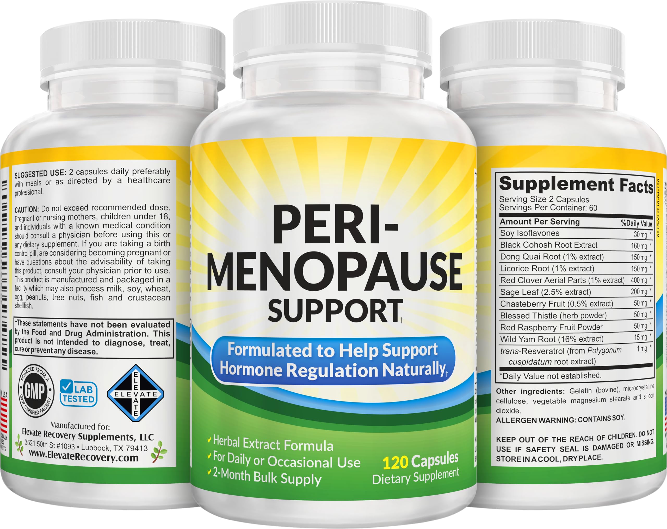 Perimenopause Support (2-Month) Supplement Blend | Women's Health & Hormone Support with 11 Herbs & Extracts | Female Hormonal Balance Supplements | 60-Day Bulk Supply | 120 Capsules Elevate Recovery Supplements Au supplements