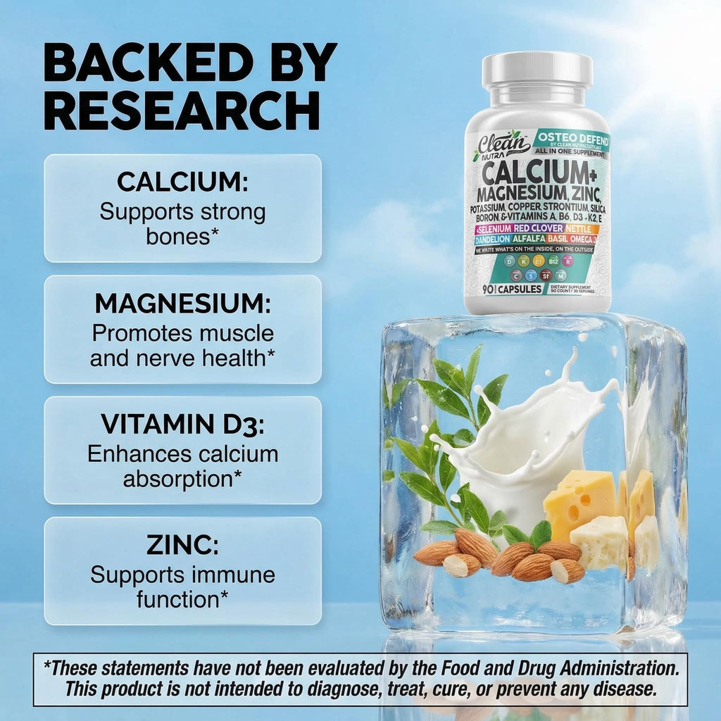 Allin1 Calcium Magnesium Zinc Supplement with Potassium, Copper, Strontium, Silica, Vitamin D3 K2, Boron, Vitamin B1 B12 Red Clover Herb Alfalfa Basil Pills for Men