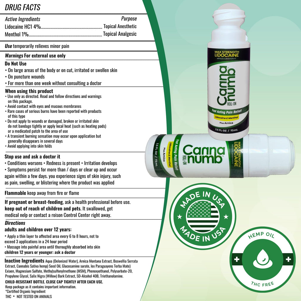 Cannanumb Pain Relief Roll On with Lidocaine, Fast Acting Pain Relief with Arnica + Boswellia + Menthol - 2.5oz Cannanumb Au supplements