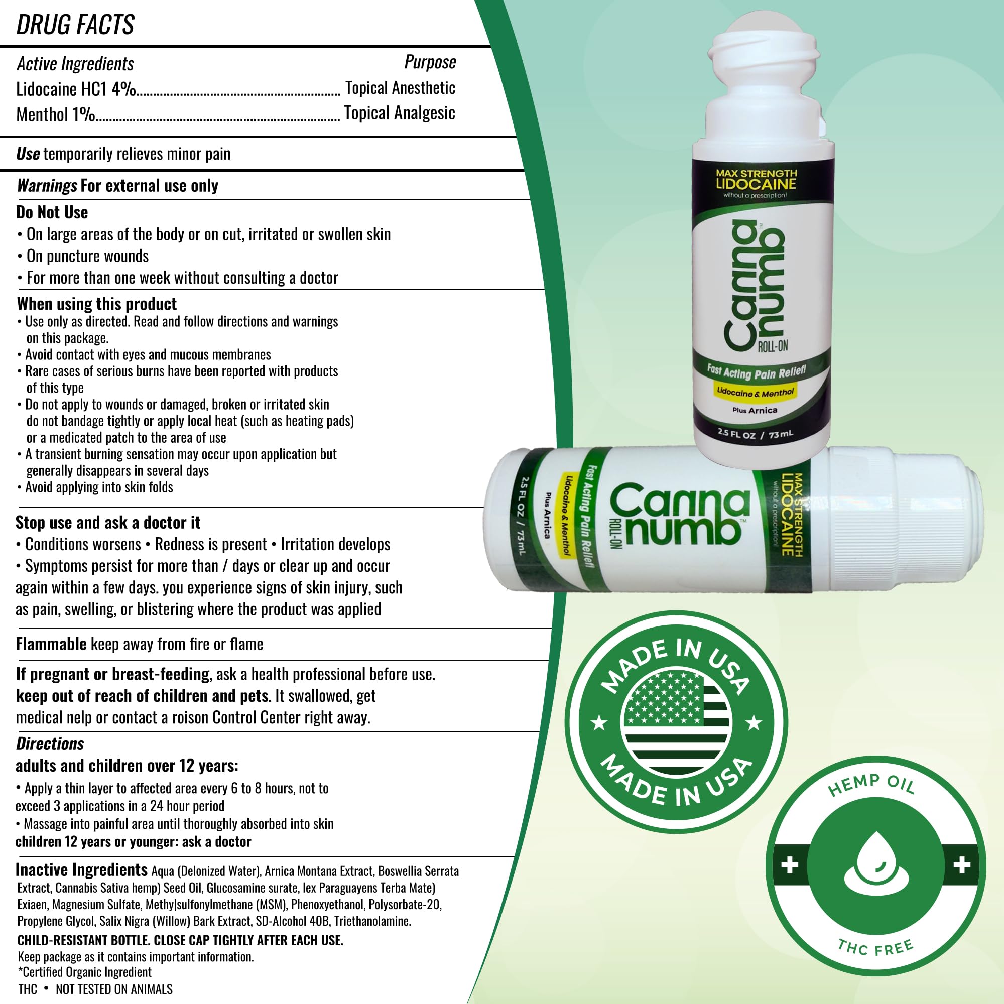 Cannanumb Pain Relief Roll On with Lidocaine, Fast Acting Pain Relief with Arnica + Boswellia + Menthol - 2.5oz Cannanumb Au supplements