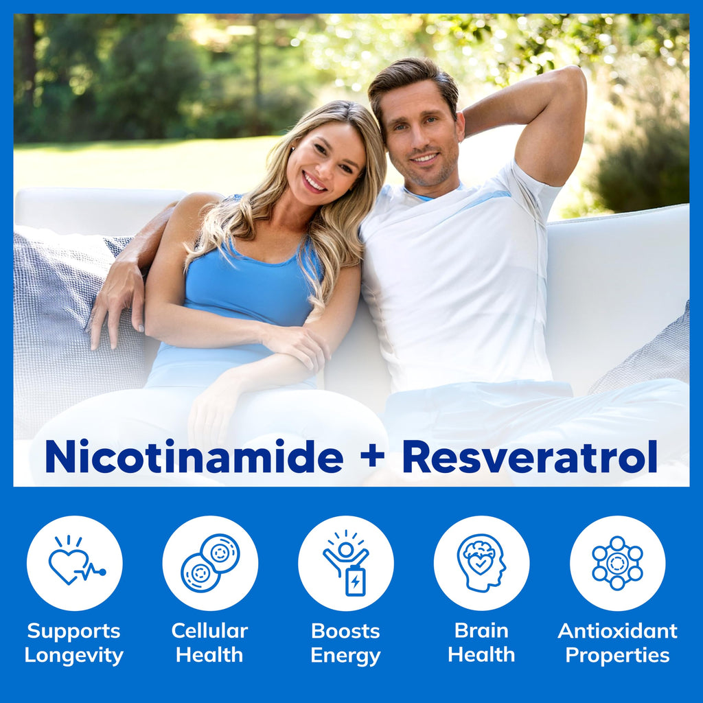 aSquared Nutrition Nicotinamide with Resveratrol - 120 Veggie Capsules - Vitamin B3 500mg (Niacinamide Flush Free) - Supplement Pills to Support NAD, Skin Cell Health & Energy aSquared Nutrition Au supplements