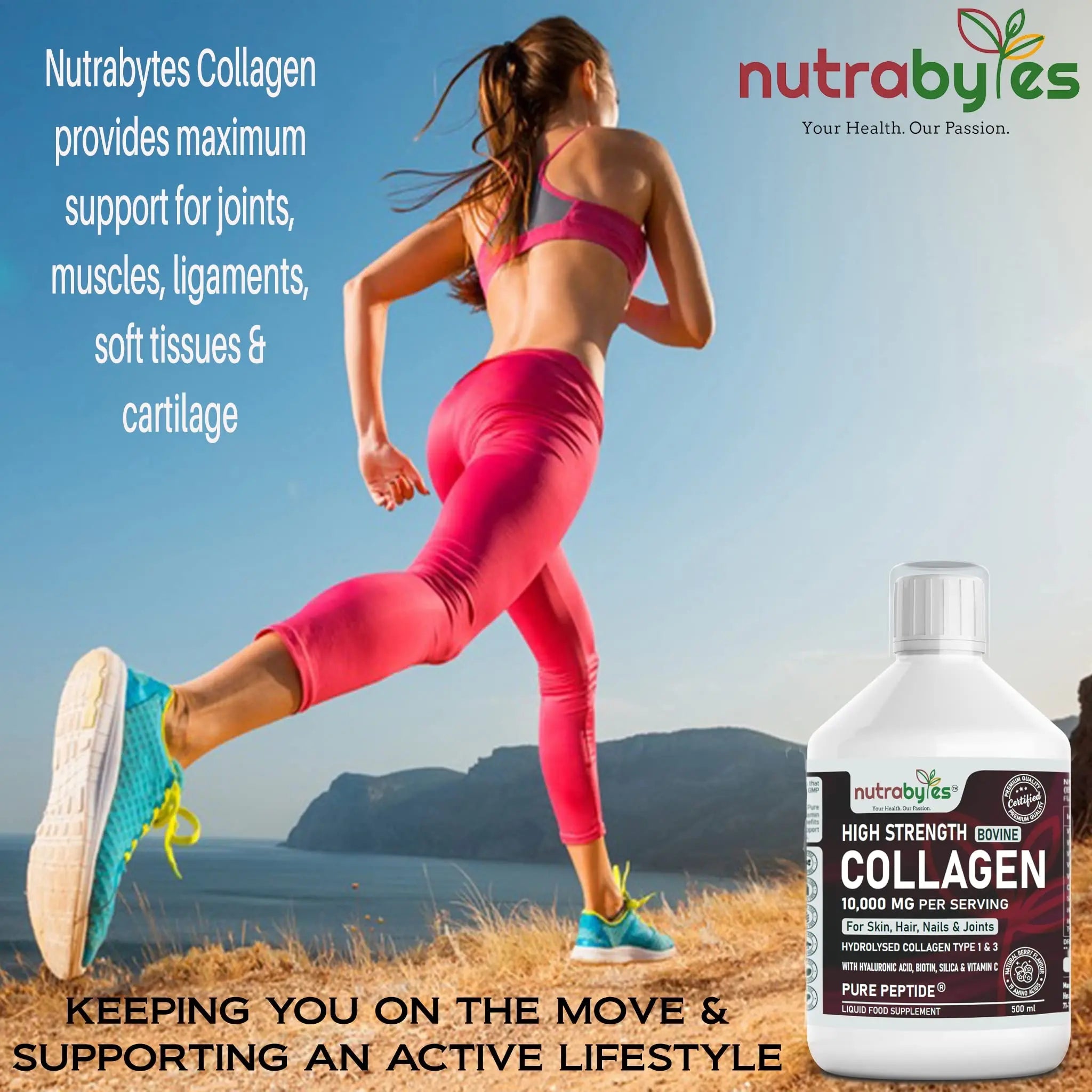 Collagen Liquid 10000mg, Hydrolysed Peptides | Hyaluronic Acid, Biotin, Silica, Vitamin C, Vitamin B12 NUTRABYTES Au supplements