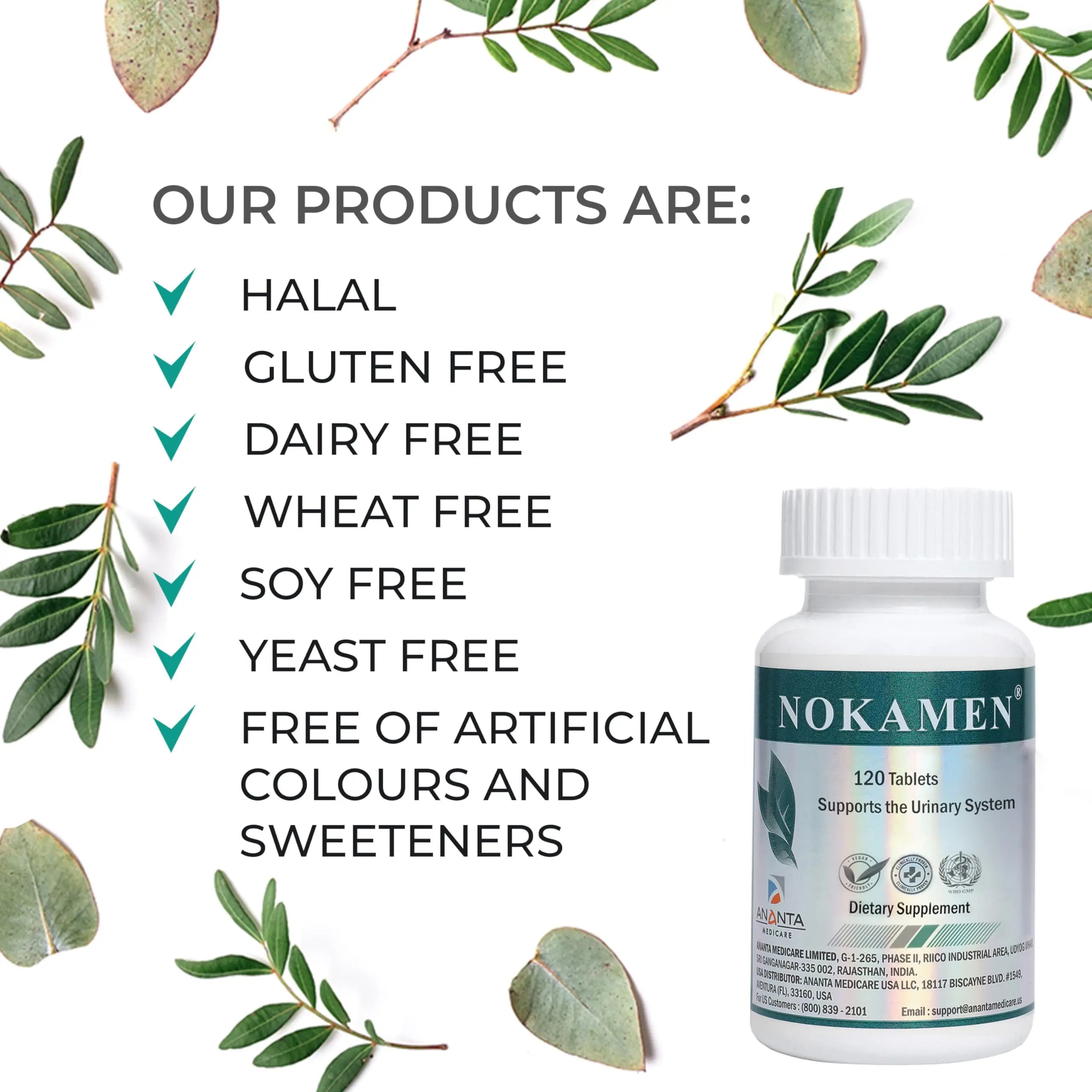 Ananta Medicare USA NOKAMEN – Kidney & Urinary Tract Support Herbal Formula, 120 Tabs Ananta Medicare USA Au supplements