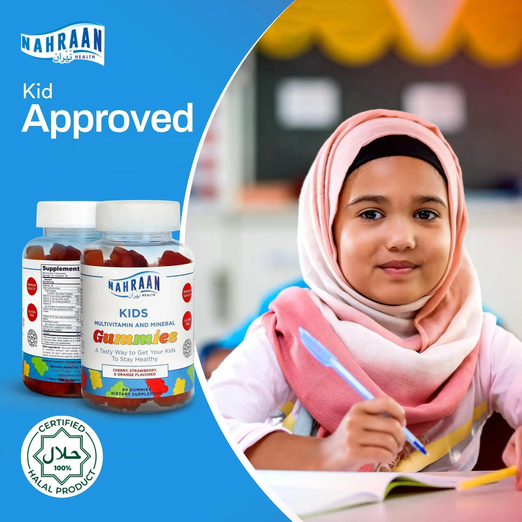 NAHRAAN HEALTH Halal Vitamins for Kids - Halal Multivitamins for Kids Vitamin A, C, D, E, B6, B12 - Non-GMO Vegetarian, Halal Gummies - 90 Count NAHRAAN HEALTH Au supplements