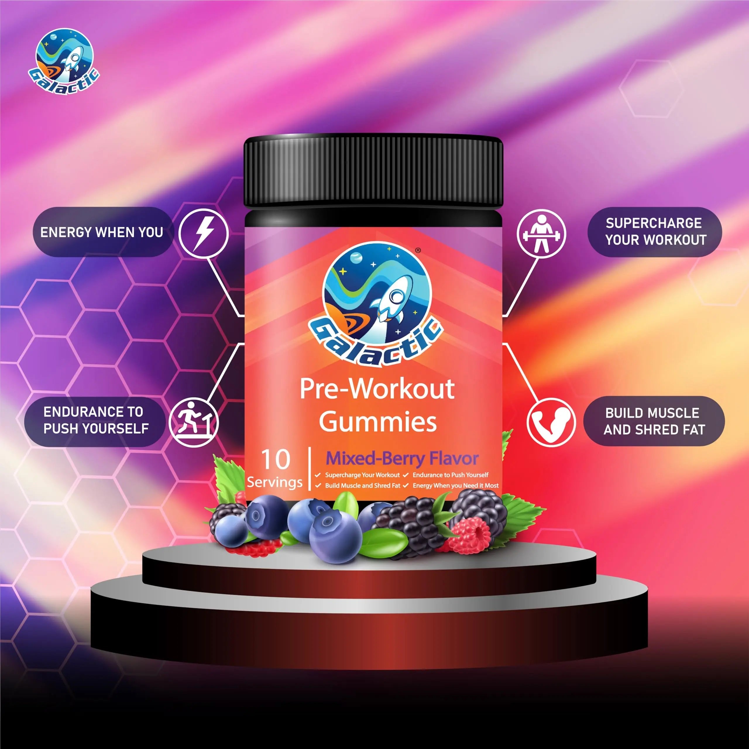 Galactic Pre-Workout Gummies, All Natural, 250mg Caffeine, Beta-Alanine, L-Citrulline Galactic Au supplements