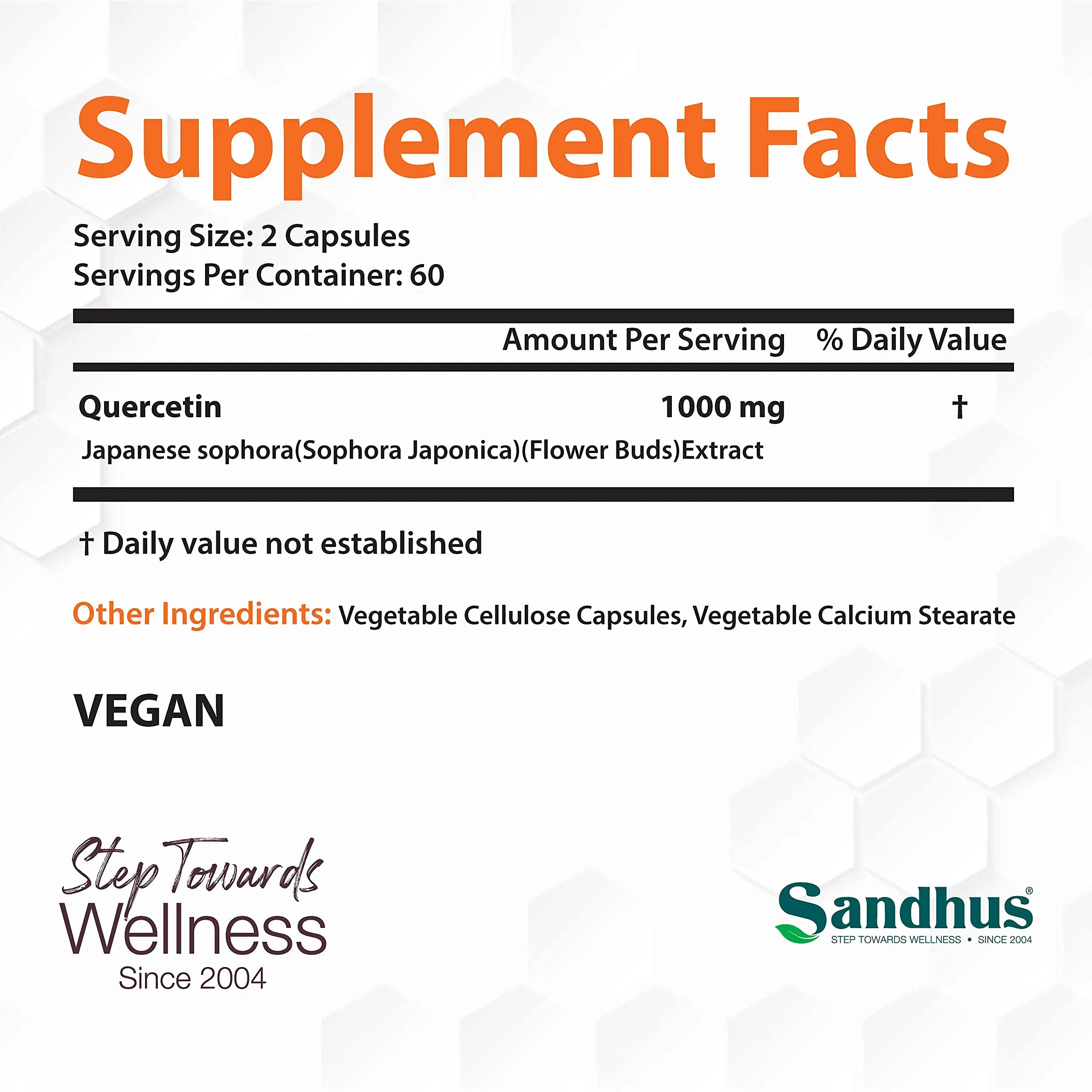 Sandhu's Quercetin 1000mg Per Serving 120 Count Vegetarian Capsules Bioflavonoids Sandhu's Au supplements