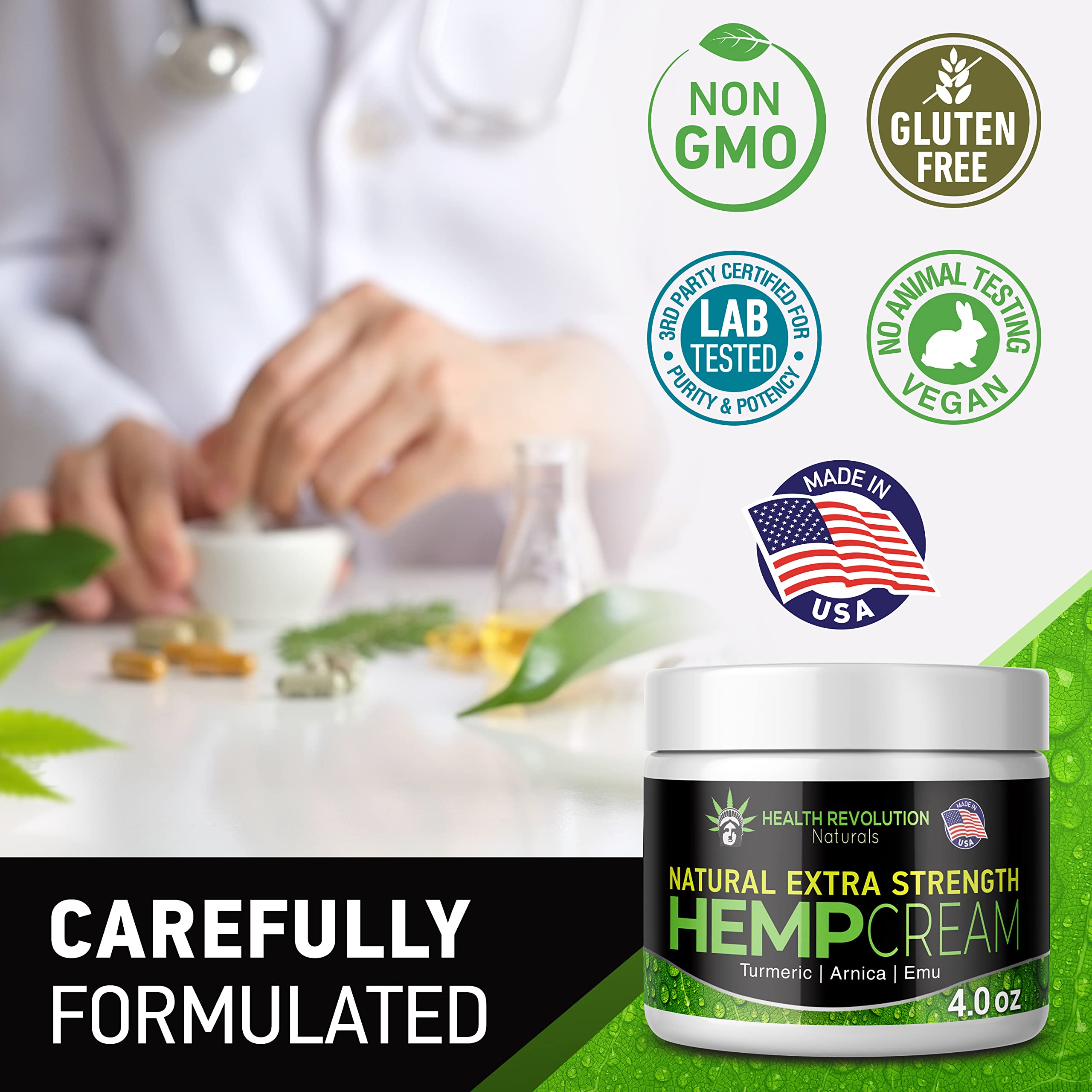 Health Revolution Hemp Arnica Cream Maximum Strength - Soothes Muscles, Joints, Feet, Nerve, Back, Knee, Hip, with Arnica, MSM, Emu, Turmeric - Expertly Formulated 4oz Health Revolution Au supplements