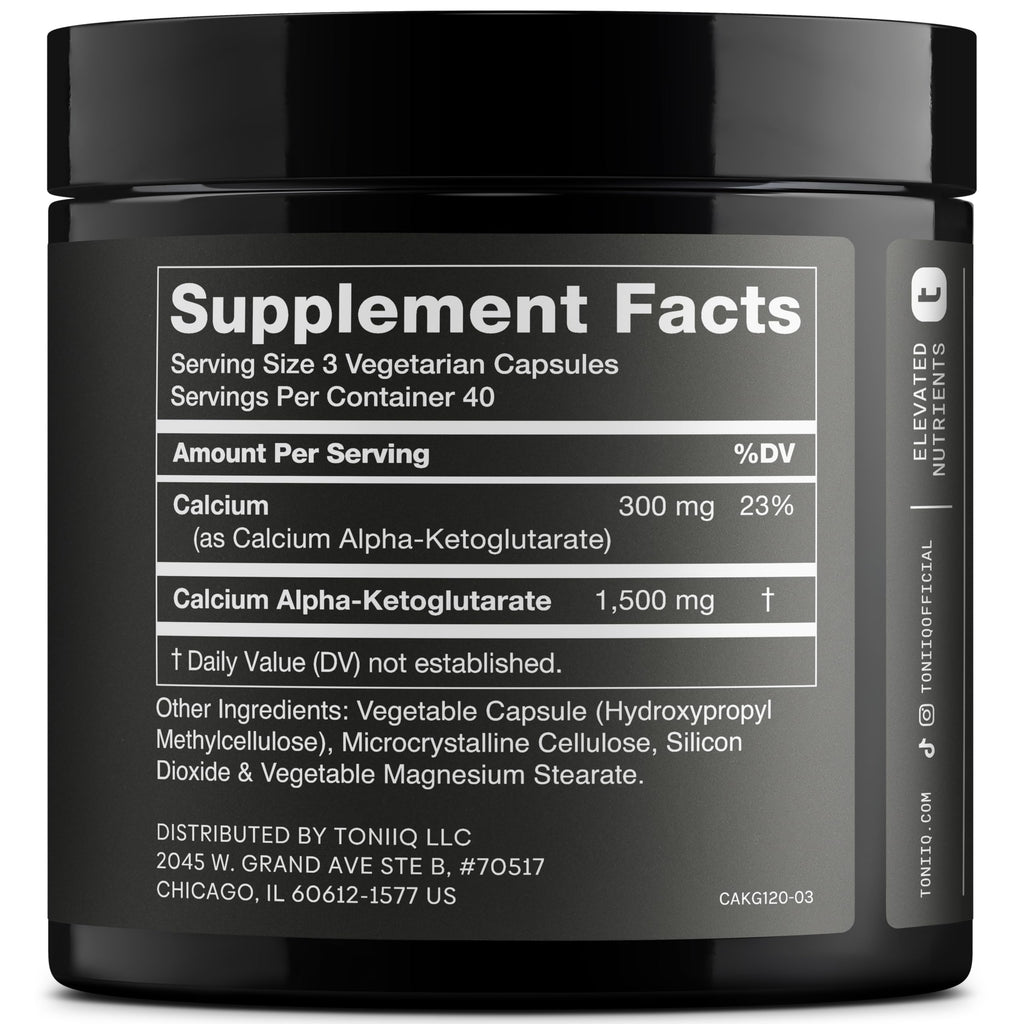 Toniiq 1500mg Ultra High Purity Ca AKG Supplement - 99%+ Highly Purified and Bioavailable Calcium Alpha-Ketoglutarate - Calcium AKG Longevity Supplement - 120 Ca-AKG Vegetarian Capsules Toniiq Au supplements