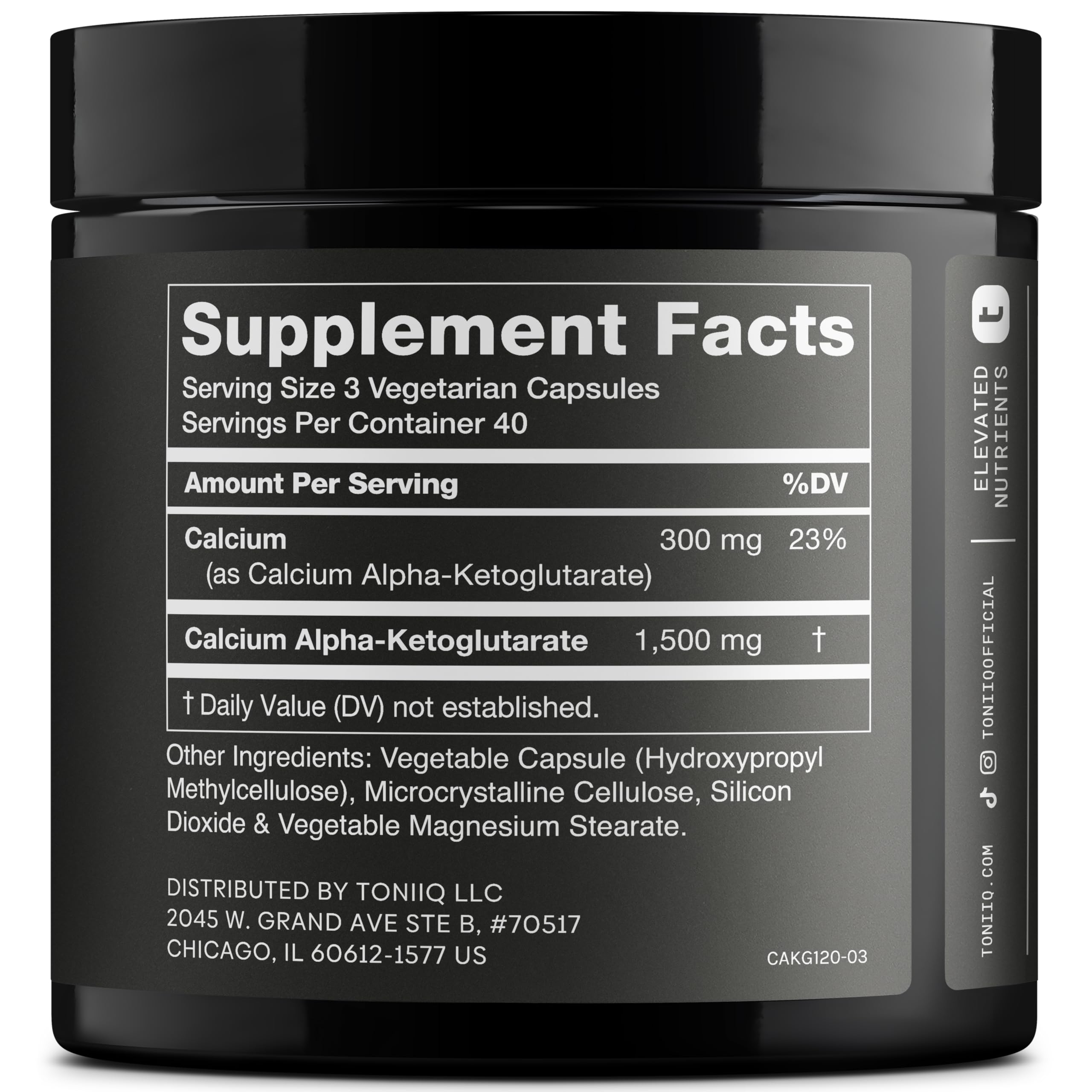 Toniiq 1500mg Ultra High Purity Ca AKG Supplement - 99%+ Highly Purified and Bioavailable Calcium Alpha-Ketoglutarate - Calcium AKG Longevity Supplement - 120 Ca-AKG Vegetarian Capsules Toniiq Au supplements