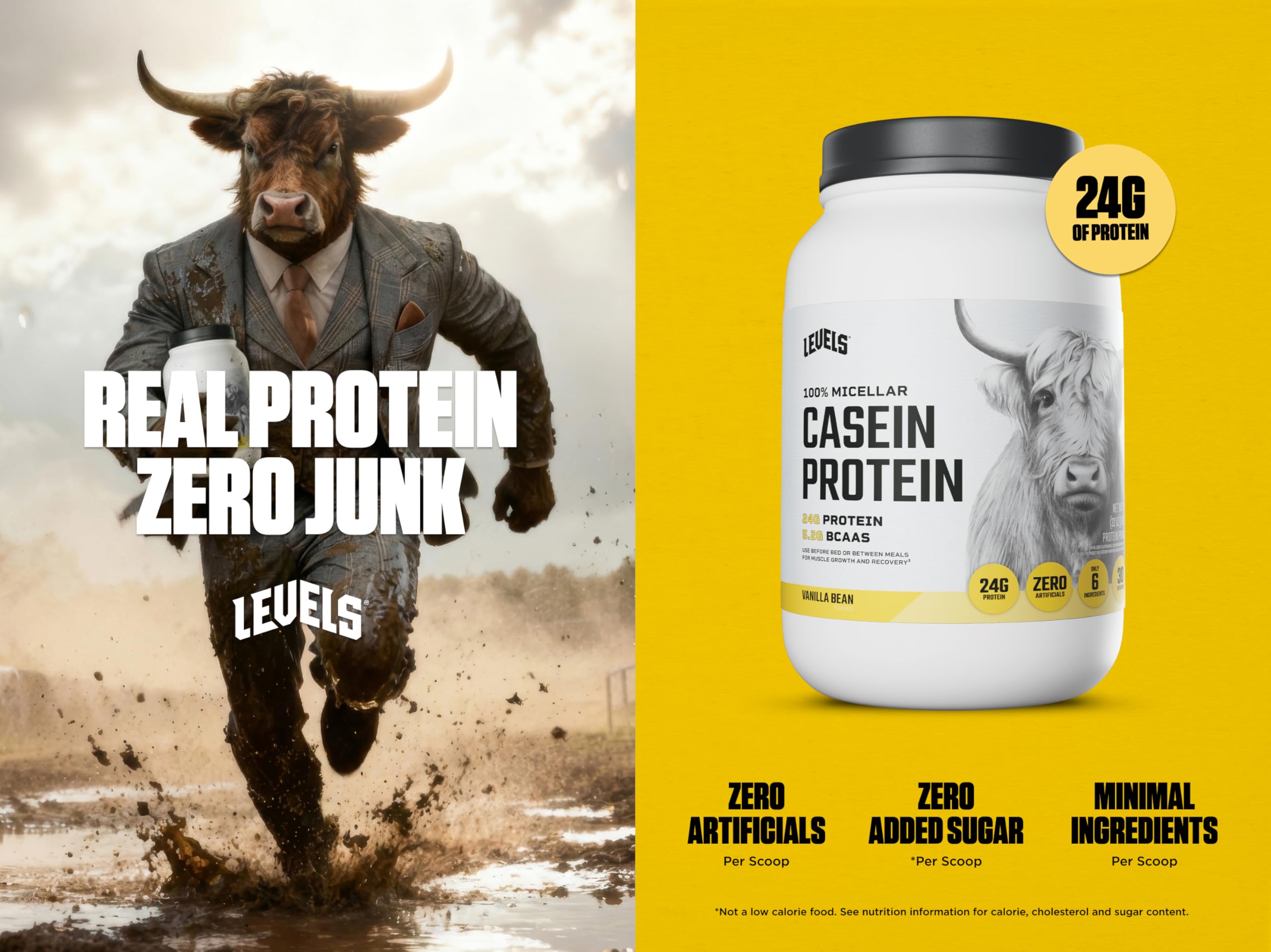 Levels 100% Micellar Casein Protein, Hormone Free, Vanilla Bean, 2LB