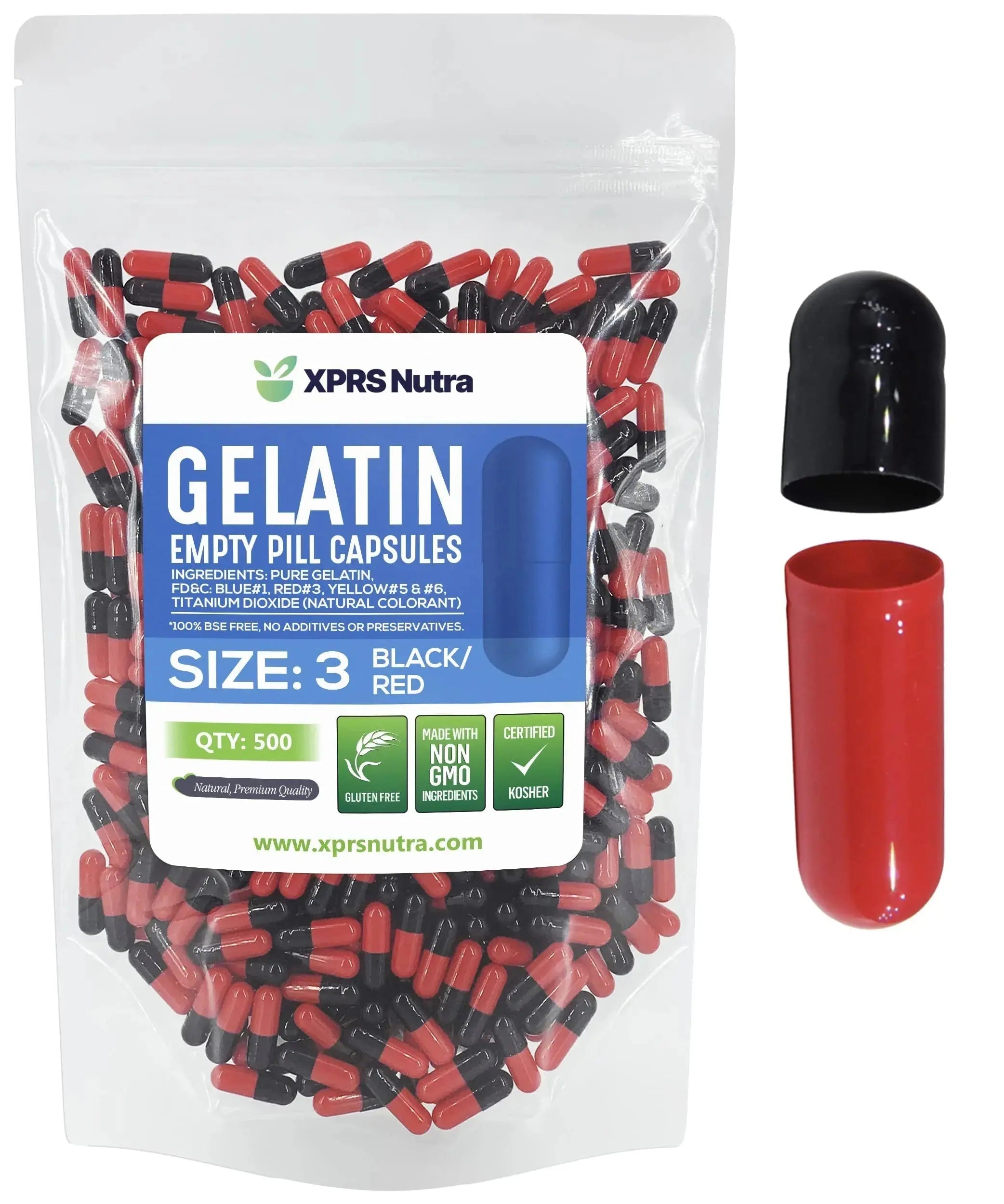 XPRS Nutra Size 3 Empty Capsules - 500 Count Empty Gelatin Capsules - Pills DIY Capsule Filling - Pure Bovine Pill Gel Caps Fillable XPRS Nutra Au supplements