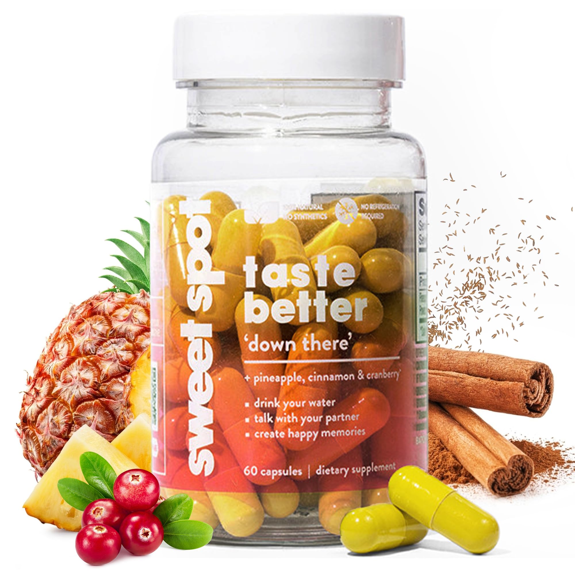Sweet Spot – Pineapple & Cranberry Vaginal Health Supplement, 60 Capsules – Freshens Taste, Promotes Feminine Balance