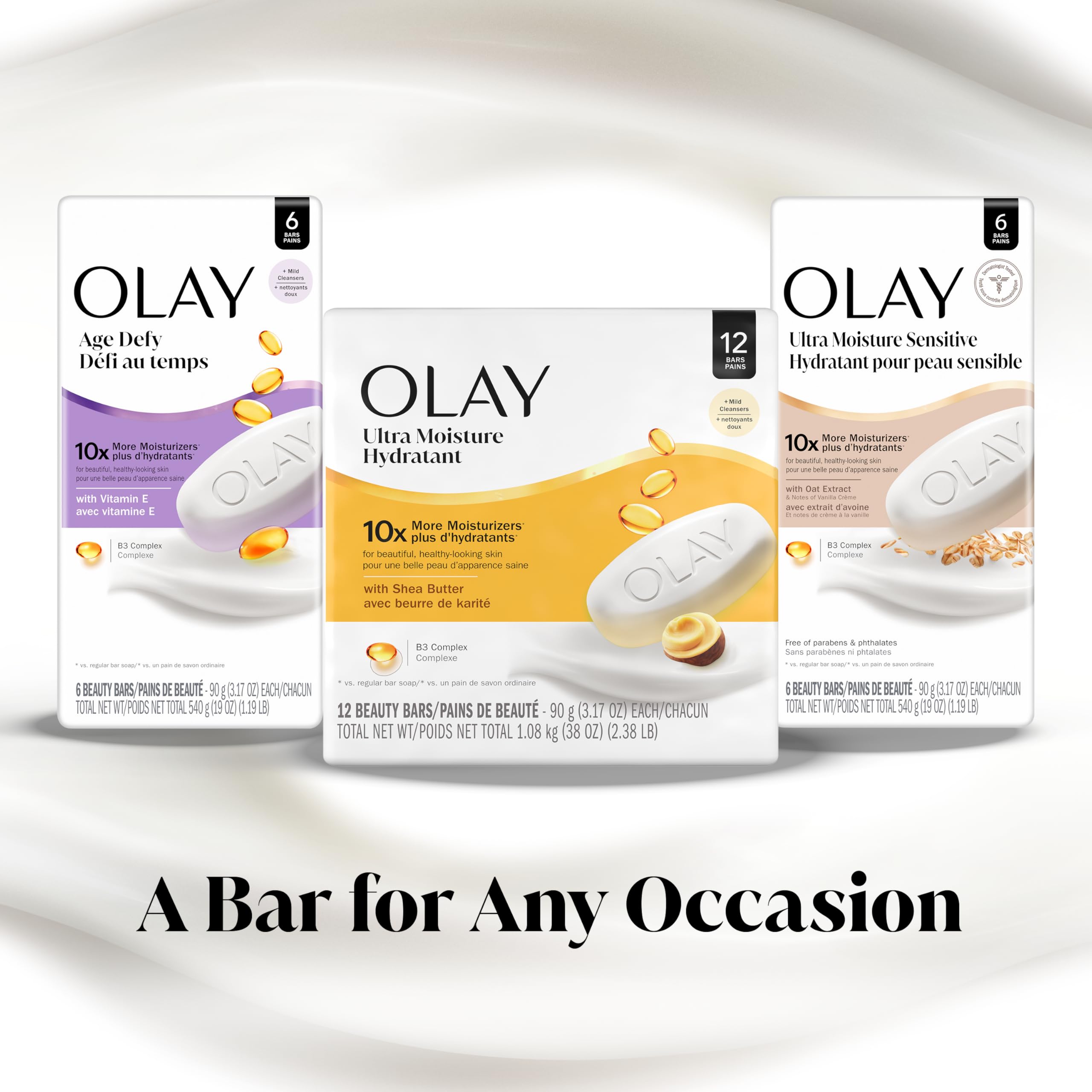 Olay Beauty Bar, Ultra Moisture,10x More Moisturizers, Nourishing Conditioners, Smooth & Gentle on Skin, Vitamin B3 Complex