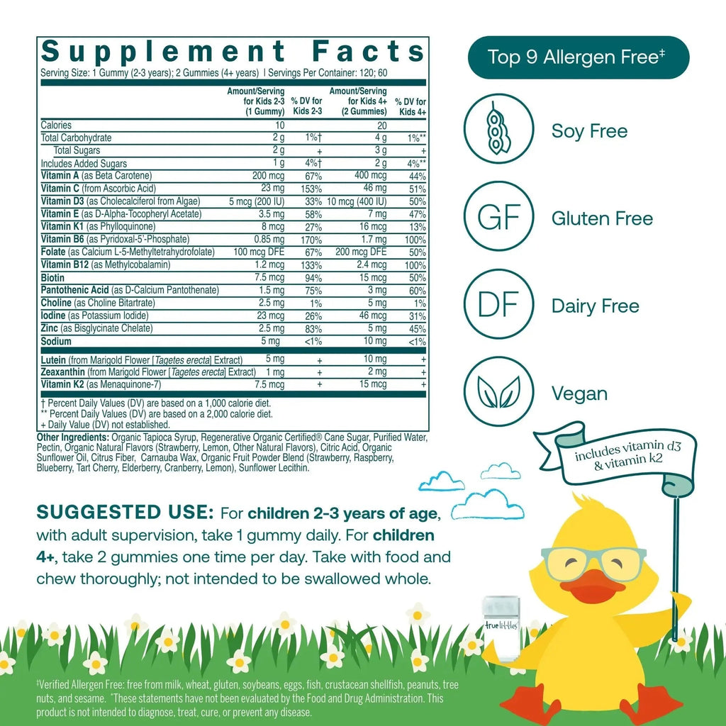 True Grace True Littles Daily Kids Multi - 120 Pectin Gummies - Immune, Cognitive, Bone & Eye Support - Clinically Studied Lutemax Kids Lutein True Grace Au supplements