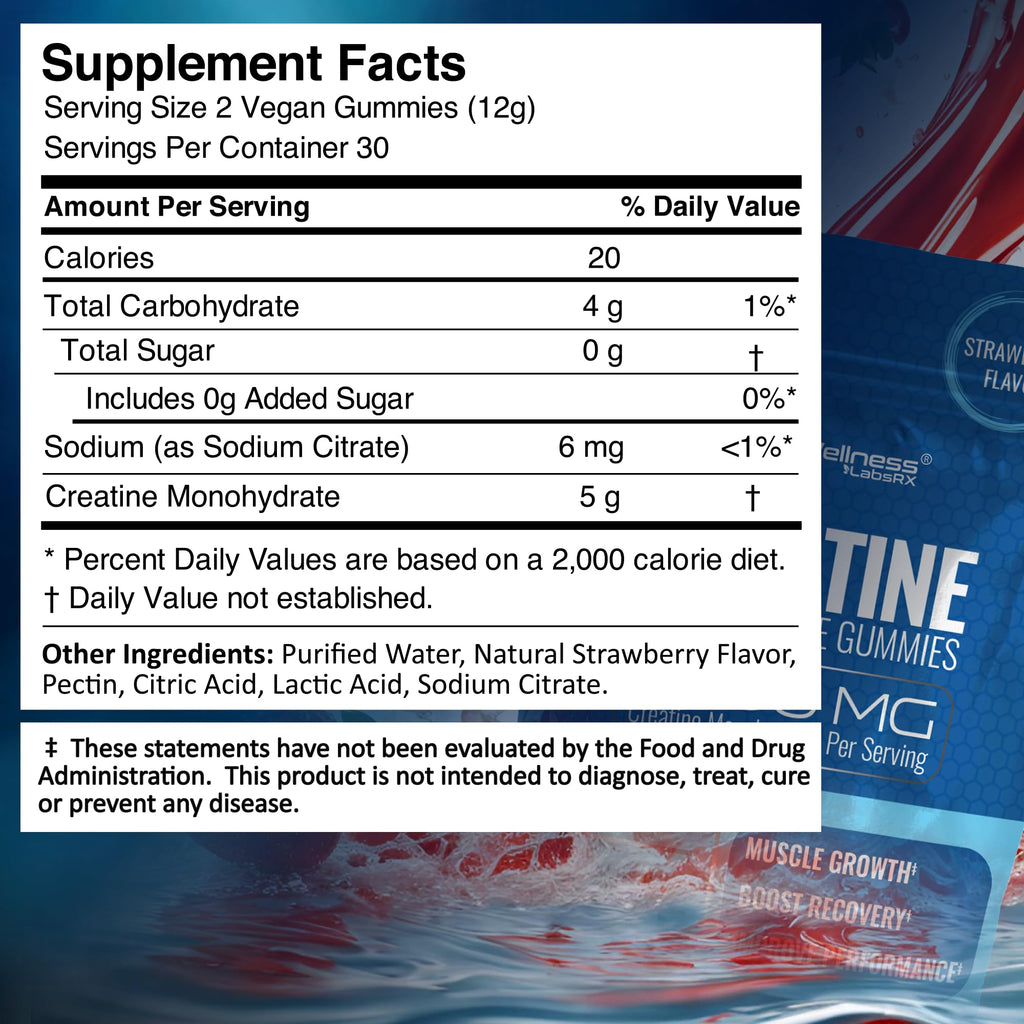 Creatine Gummies 5000mg, 30 Servings Creatine Monohydrate Gummies - Third-Party Tested Creatine for Women, Strawberry Flavor Creatine for Men, Muscle Growth,