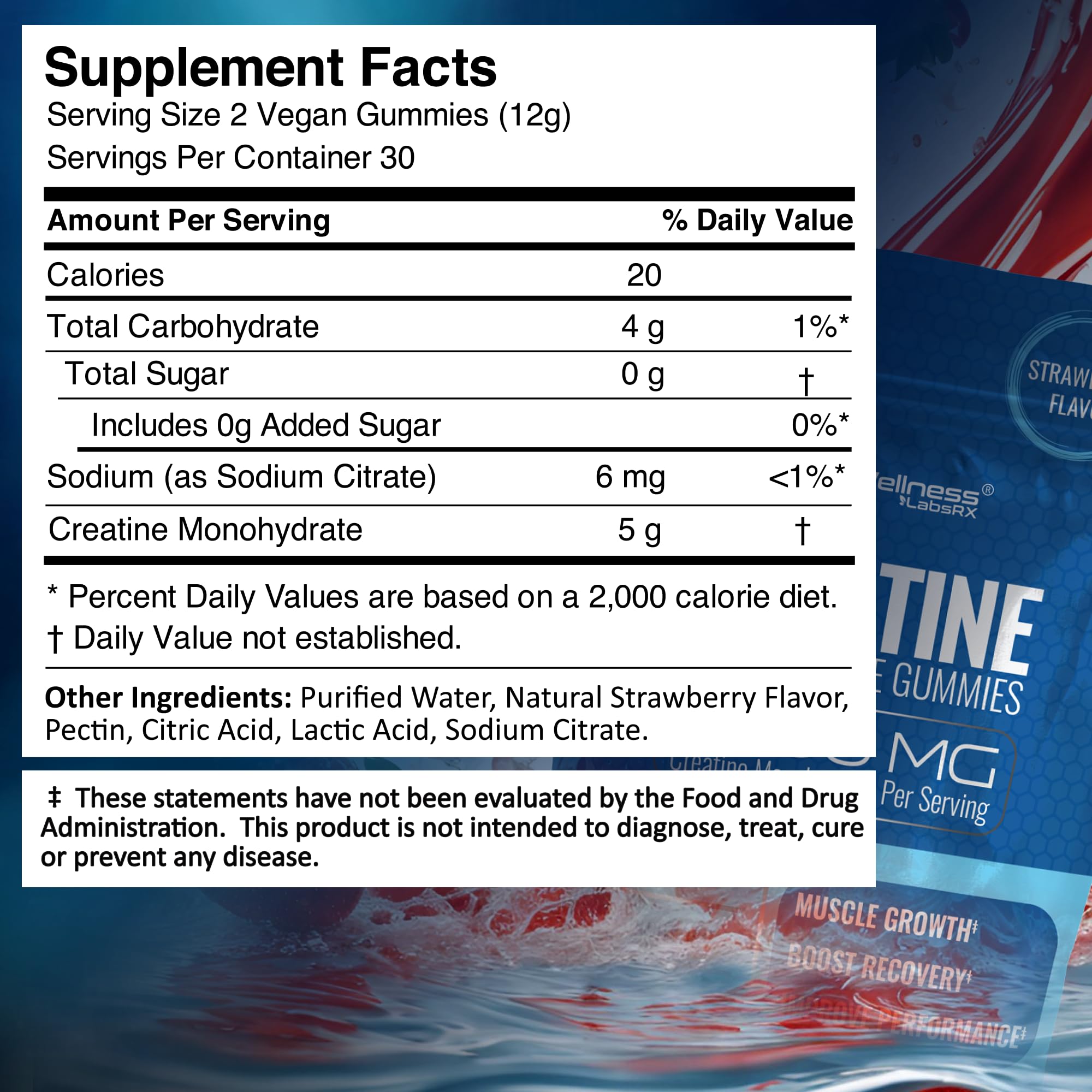 Creatine Gummies 5000mg, 30 Servings Creatine Monohydrate Gummies - Third-Party Tested Creatine for Women, Strawberry Flavor Creatine for Men, Muscle Growth,