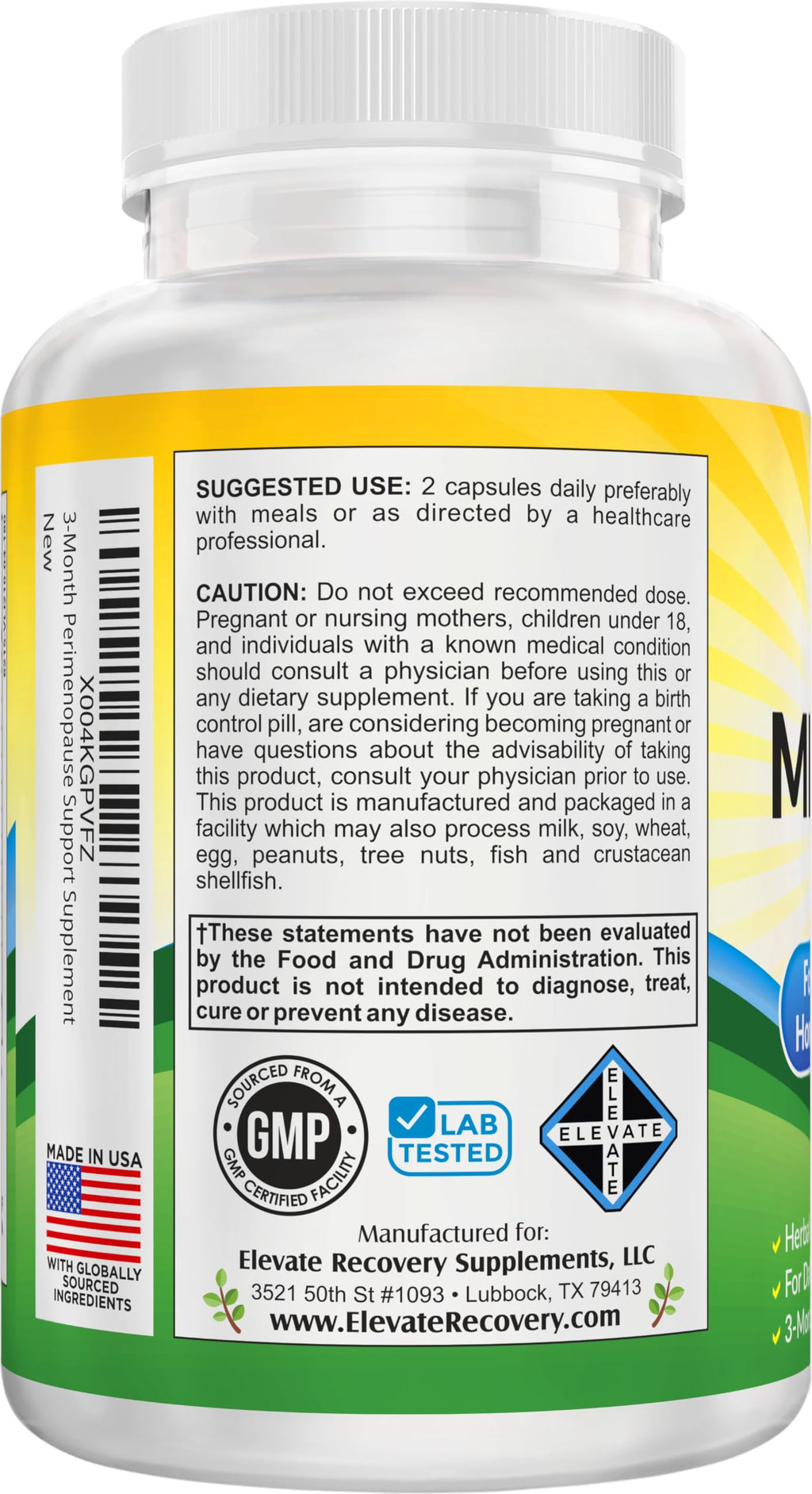 Perimenopause Support (3-Month) Supplement Blend | Women's Health & Hormone Support with 11 Herbs & Extracts | Female Hormonal Balance Supplements | 90-Day Bulk Supply | 180 Capsules Elevate Recovery Supplements Au supplements