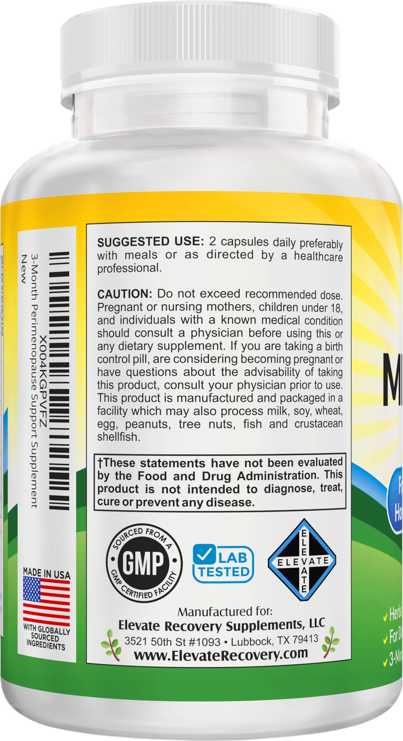 Perimenopause Support (3-Month) Supplement Blend | Women's Health & Hormone Support with 11 Herbs & Extracts | Female Hormonal Balance Supplements | 90-Day Bulk Supply | 180 Capsules Elevate Recovery Supplements Au supplements