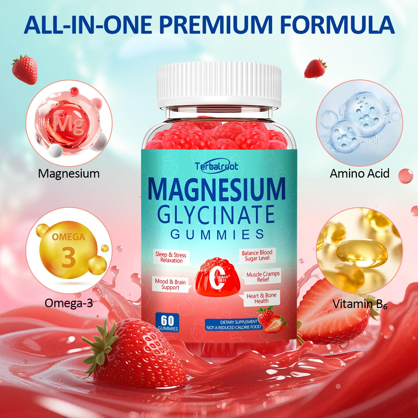 Magnesium Glycinate Gummies 400mg, Sleep & Relaxation Support, Sugar Free Vegan Magnesium Gummies for Adults Magnesium Supplements for Muscle Cramps, Stress Relief, Calm Mood,High Absorption, 60 Count Terbalroot Au supplements