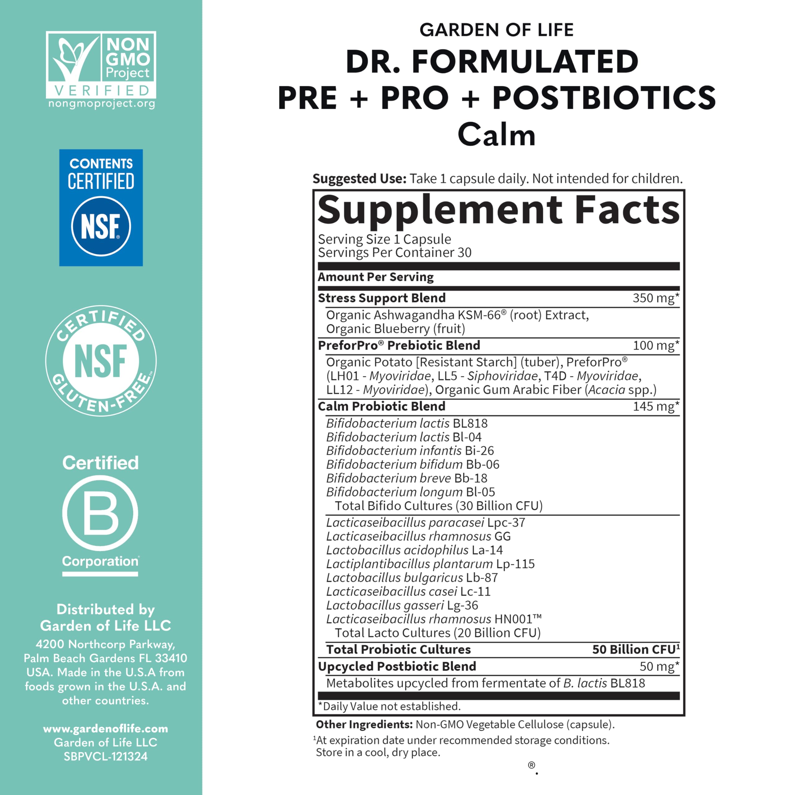 Garden of Life Dr. Formulated Pre, Post & Probiotics Calm 50 Billion CFU Daily 3-in-1 Complete Supplement with Ashwagandha – Mood Support, Digestive & Immune Support, 30 Vegetarian Capsules Garden of Life Au supplements