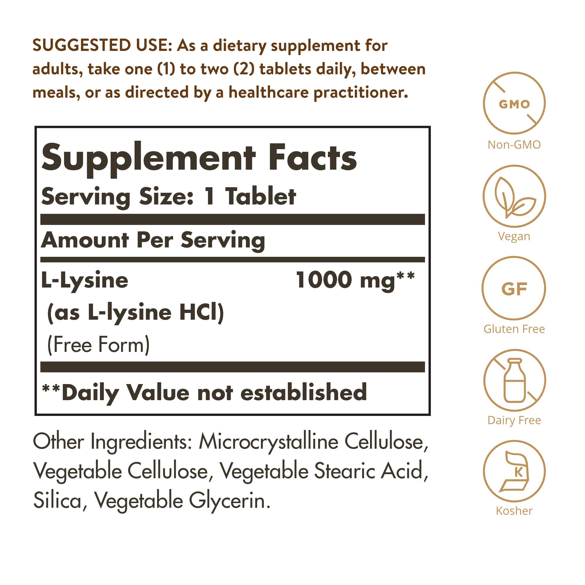 Solgar L-Lysine 1000 mg, 250 Tablets - Enhanced Absorption and Assimilation - Promotes Integrity of Skin and Lips - Collagen Support - Amino Acids