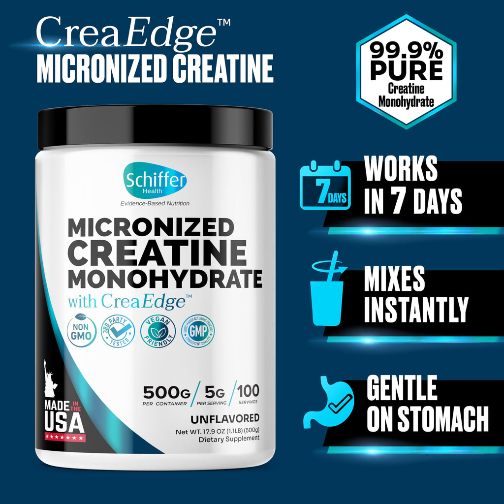 Creatine Monohydrate Powder 500g – Supports Muscle Growth, Strength & Cognitive Function*, 5g per Serv - 100 Servings, Pure Micronized Creatine for Enhanced Performance, Unflavored, 17.9 oz SCHIFFER HEALTH Au supplements