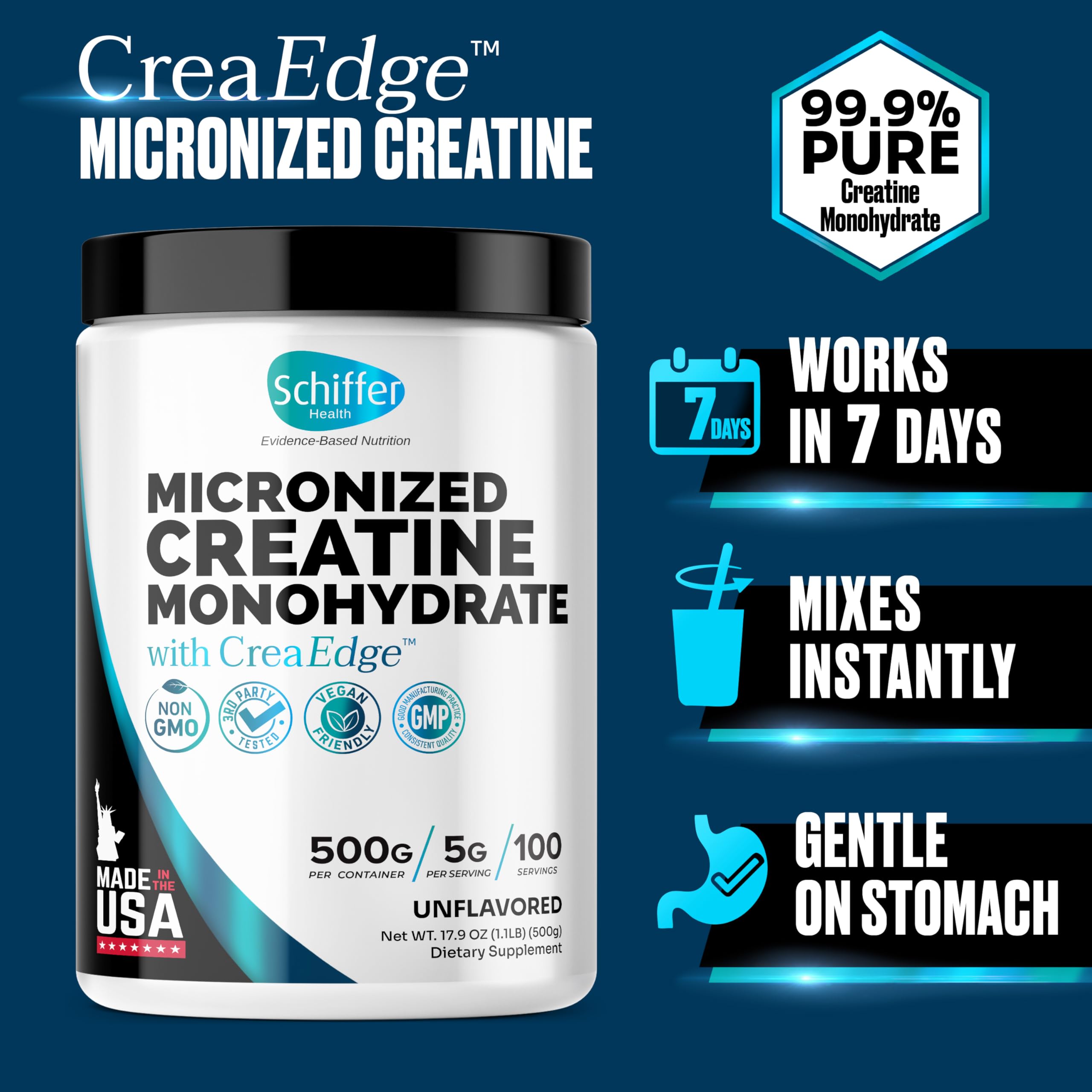 Creatine Monohydrate Powder 500g – Supports Muscle Growth, Strength & Cognitive Function*, 5g per Serv - 100 Servings, Pure Micronized Creatine for Enhanced Performance, Unflavored, 17.9 oz SCHIFFER HEALTH Au supplements
