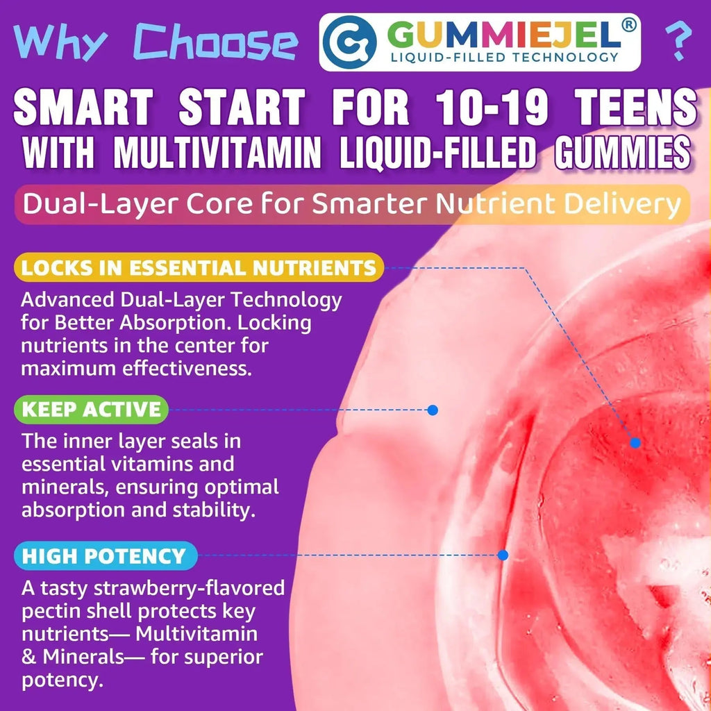 Nextdia Multivitamin Filled Gummies for Teen Boys Girls 12-17, 18, 19, Kids 10+ Multivitamin with Omega 3, Calcium + Magnesium + Zinc, Multi-Minerals Nextdia Au supplements